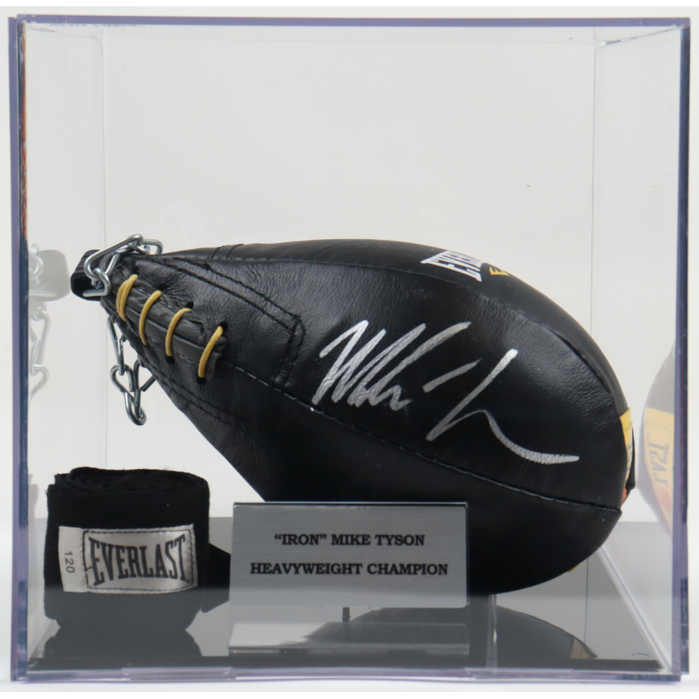 Mike Tyson Signed Vintage Ringside Boxing Speed Bag with Display Case