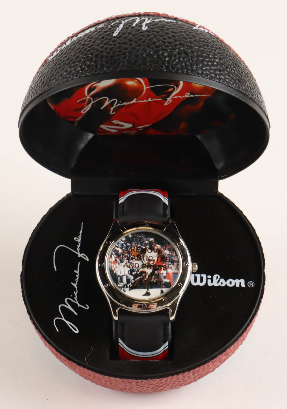 Michael Jordan Commemorative Watch with Basketball Display Case at PristineAuction.com Michael Jordan Commemorative Watch with Basketball Display Case at PristineAuction.com