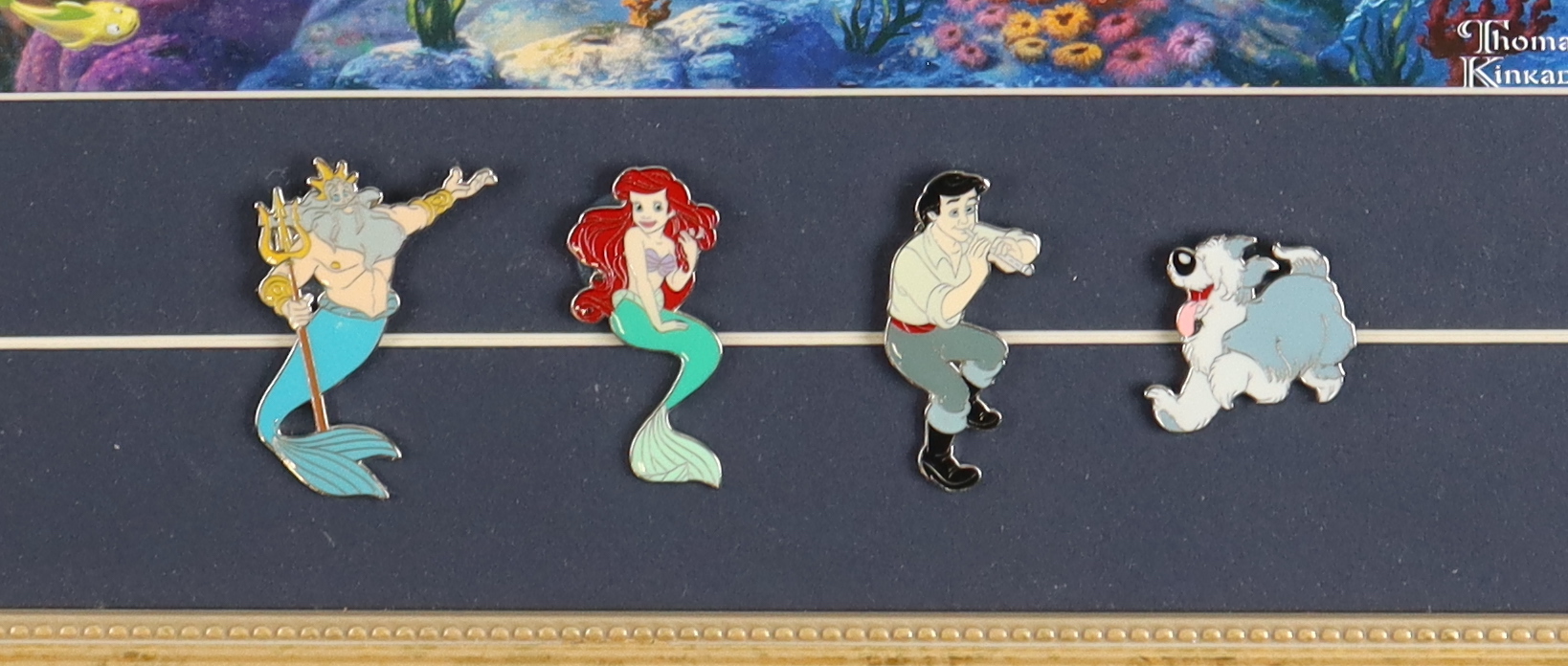 Thomas Kinkade "The Little Mermaid" Custom Framed Print Display with (4) Character Pins at PristineAuction.com Thomas Kinkade "The Little Mermaid" Custom Framed Print Display with (4) Character Pins at PristineAuction.com