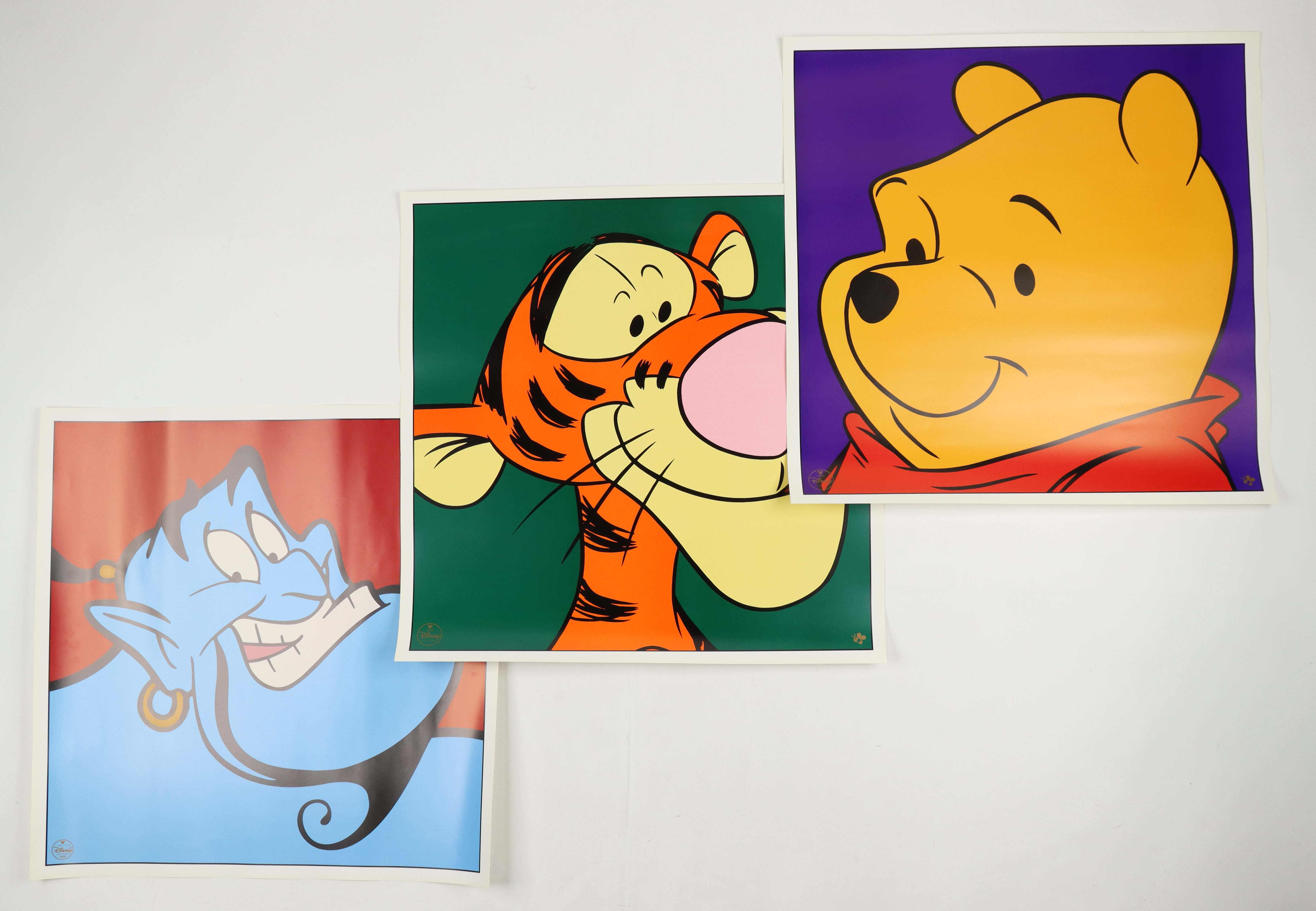 Set of (3) 1997 Disney Character LE 23x23 Lithographs with Winnie the Pooh, Tigger & The Genie with Disney Seals at PristineAuction.com Set of (3) 1997 Disney Character LE 23x23 Lithographs with Winnie the Pooh, Tigger & The Genie with Disney Seals at PristineAuction.com