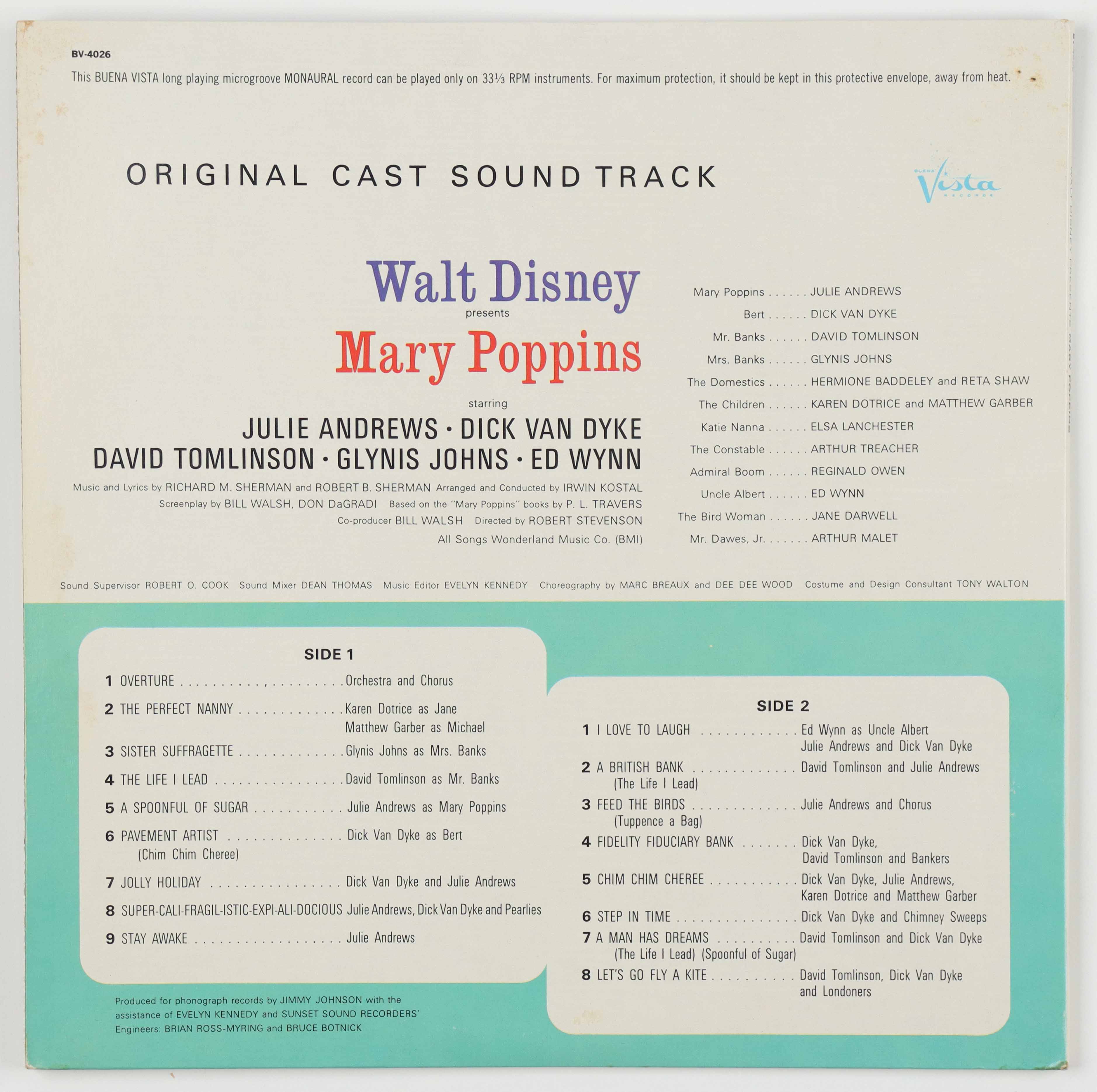 Original Vintage 1964 Walt Disney's "Mary Poppins" Vinyl Record LP at PristineAuction.com Original Vintage 1964 Walt Disney's "Mary Poppins" Vinyl Record LP at PristineAuction.com