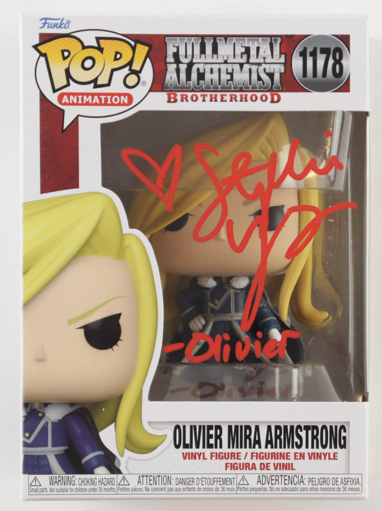 Stephanie Young Signed "Full Metal Alchemist Brotherhood" #1178 Olivier Mira Armstrong Funko Pop! Vinyl Figure Inscribed "Olivier" (JSA) at PristineAuction.com Stephanie Young Signed "Full Metal Alchemist Brotherhood" #1178 Olivier Mira Armstrong Funko Pop! Vinyl Figure Inscribed "Olivier" (JSA) at PristineAuction.com