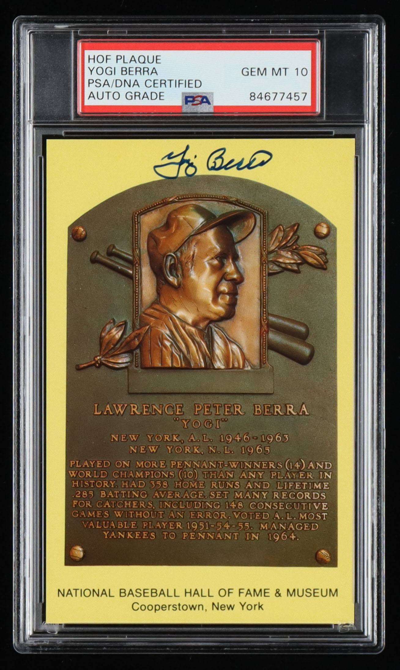 Yogi Berra Signed Hall of Fame Plaque Postcard (PSA) at PristineAuction.com Yogi Berra Signed Hall of Fame Plaque Postcard (PSA) at PristineAuction.com