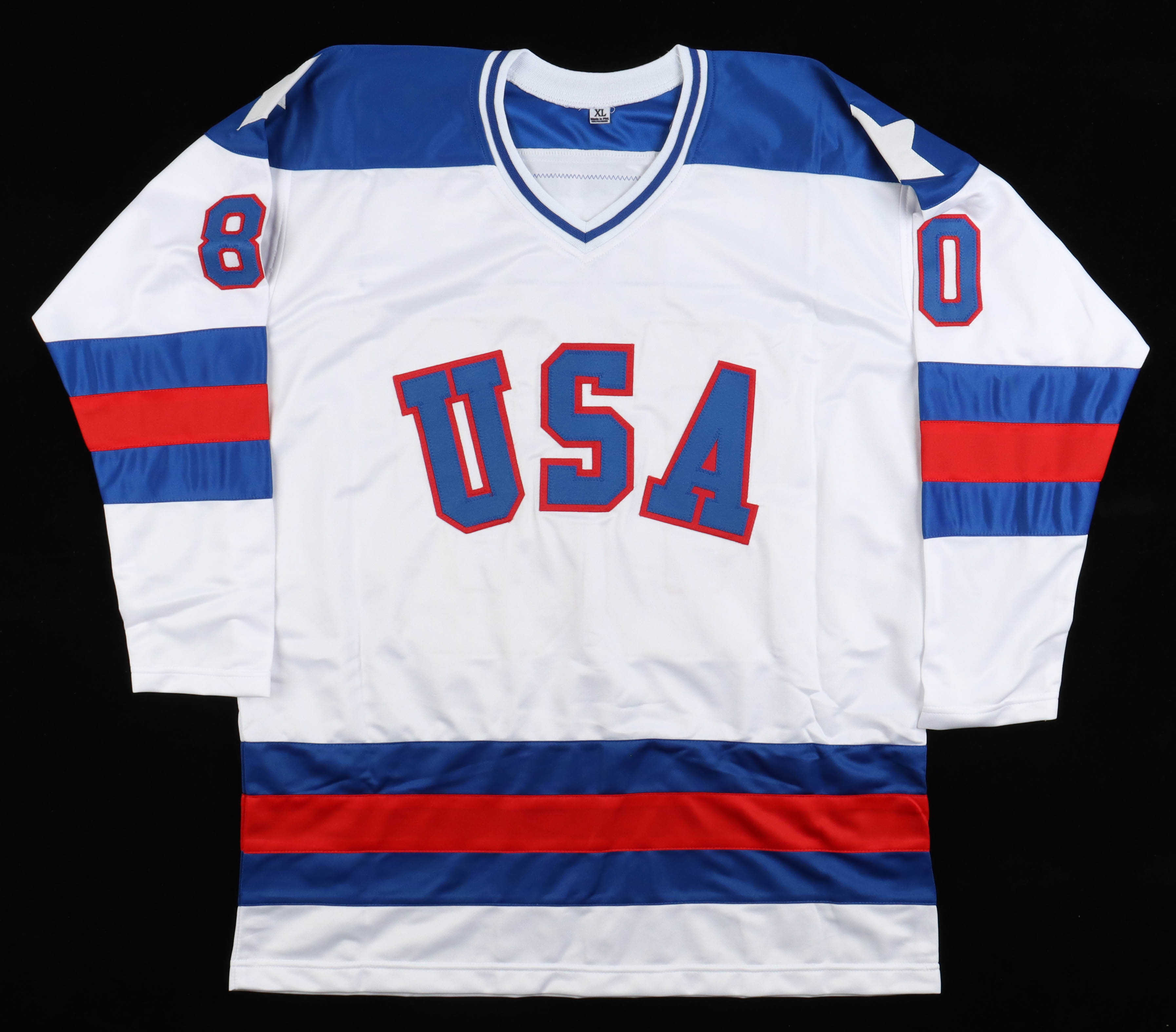 1980 Team USA Hockey "Miracle on Ice" Jersey Signed by (19) with Mike Eruzione, Jim Craig, Ken Morrow, Buzz Schneider Inscribed "Do You Believe In Miracles?" (Beckett) at PristineAuction.com 1980 Team USA Hockey "Miracle on Ice" Jersey Signed by (19) with Mike Eruzione, Jim Craig, Ken Morrow, Buzz Schneider Inscribed "Do You Believe In Miracles?" (Beckett) at PristineAuction.com