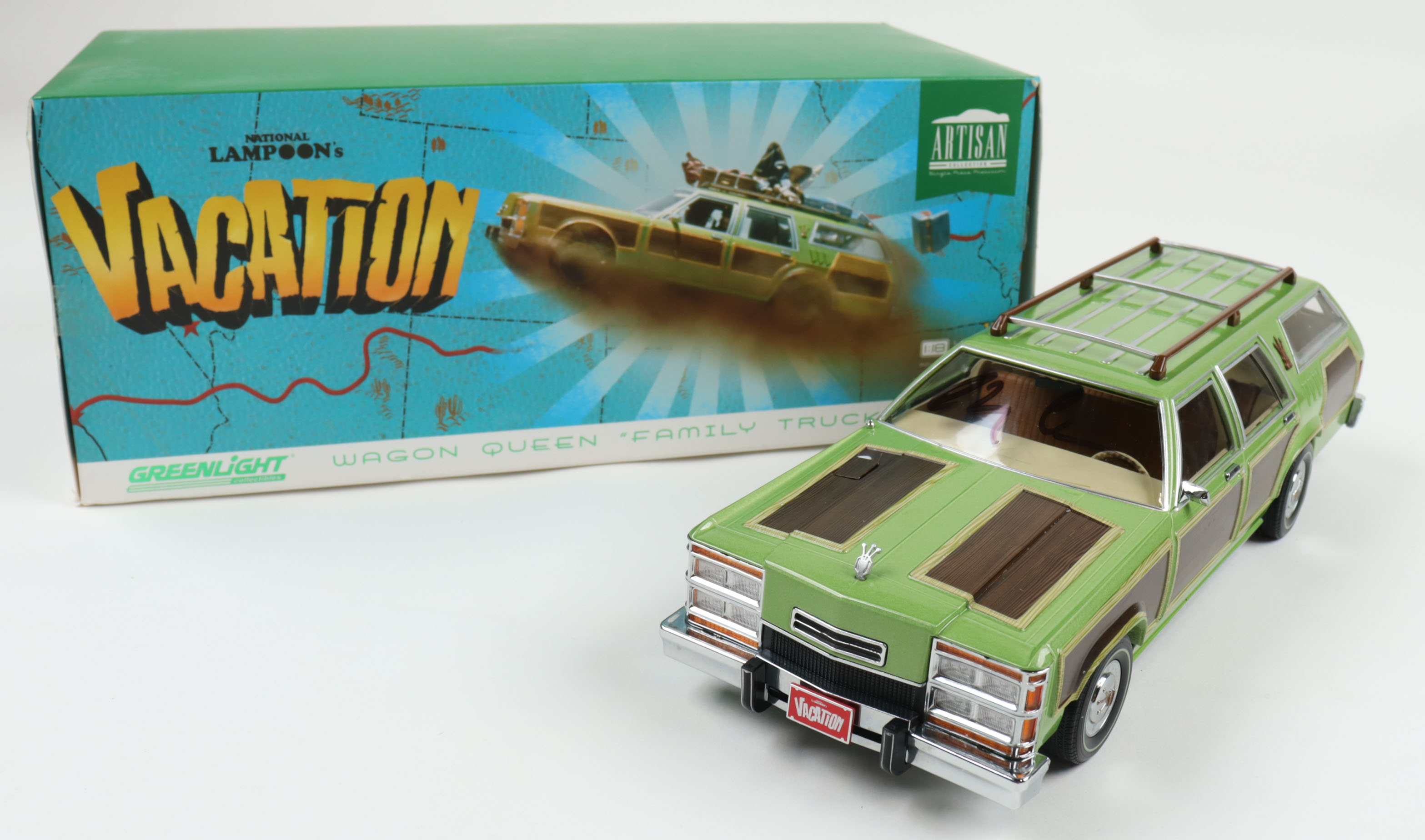 Chevy Chase Signed "National Lampoon's Vacation" Wagon Queen 1:18 Scale Die-Cast Car with Original Packaging (Beckett) at PristineAuction.com Chevy Chase Signed "National Lampoon's Vacation" Wagon Queen 1:18 Scale Die-Cast Car with Original Packaging (Beckett) at PristineAuction.com