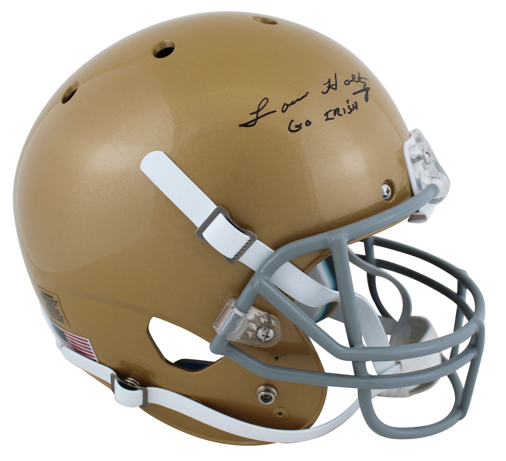 Lou Holtz Signed Notre Dame FIghting Irish Full-Size Helmet Inscribed "Go Irish" (Beckett) at PristineAuction.com Lou Holtz Signed Notre Dame FIghting Irish Full-Size Helmet Inscribed "Go Irish" (Beckett) at PristineAuction.com