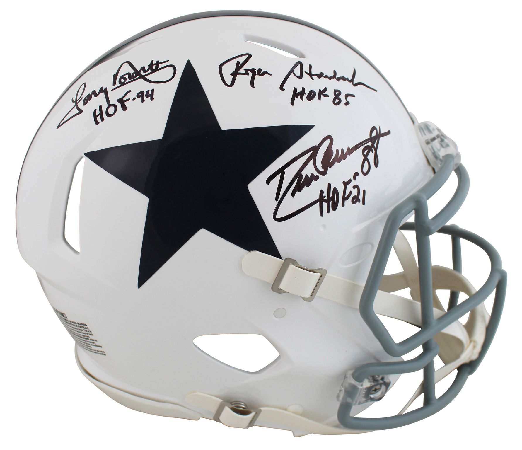 Roger Staubach, Tony Dorsett & Drew Pearson Signed Cowboys Full-Size Authentic On-Field Throwback Speed Helmet With Hall Of Fame Inscriptions (Beckett) at PristineAuction.com Roger Staubach, Tony Dorsett & Drew Pearson Signed Cowboys Full-Size Authentic On-Field Throwback Speed Helmet With Hall Of Fame Inscriptions (Beckett) at PristineAuction.com