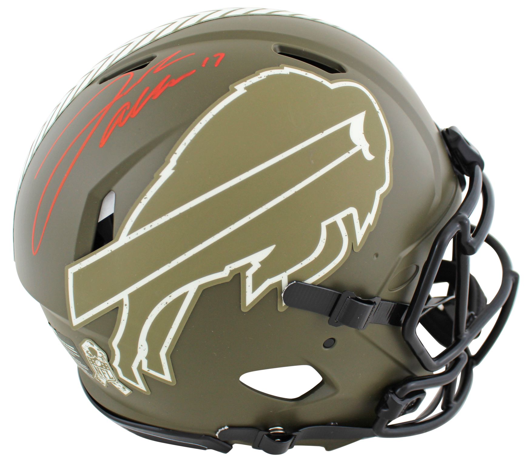 Josh Allen Signed Bills Full-Size Authentic On-Field Salute to Service Speed Helmet (Beckett) at PristineAuction.com Josh Allen Signed Bills Full-Size Authentic On-Field Salute to Service Speed Helmet (Beckett) at PristineAuction.com
