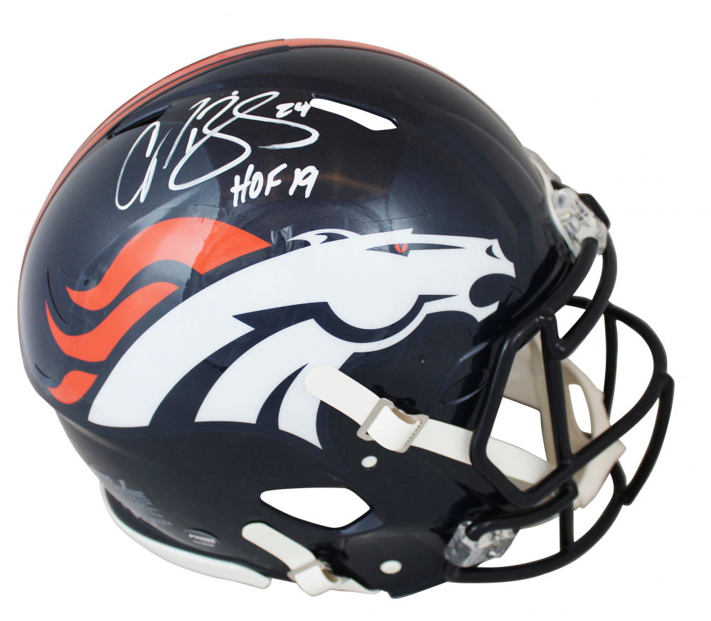 Champ Bailey Signed Broncos Full-Size Authentic On-Field Speed Helmet Inscribed "HOF 19" (Beckett) at PristineAuction.com Champ Bailey Signed Broncos Full-Size Authentic On-Field Speed Helmet Inscribed "HOF 19" (Beckett) at PristineAuction.com
