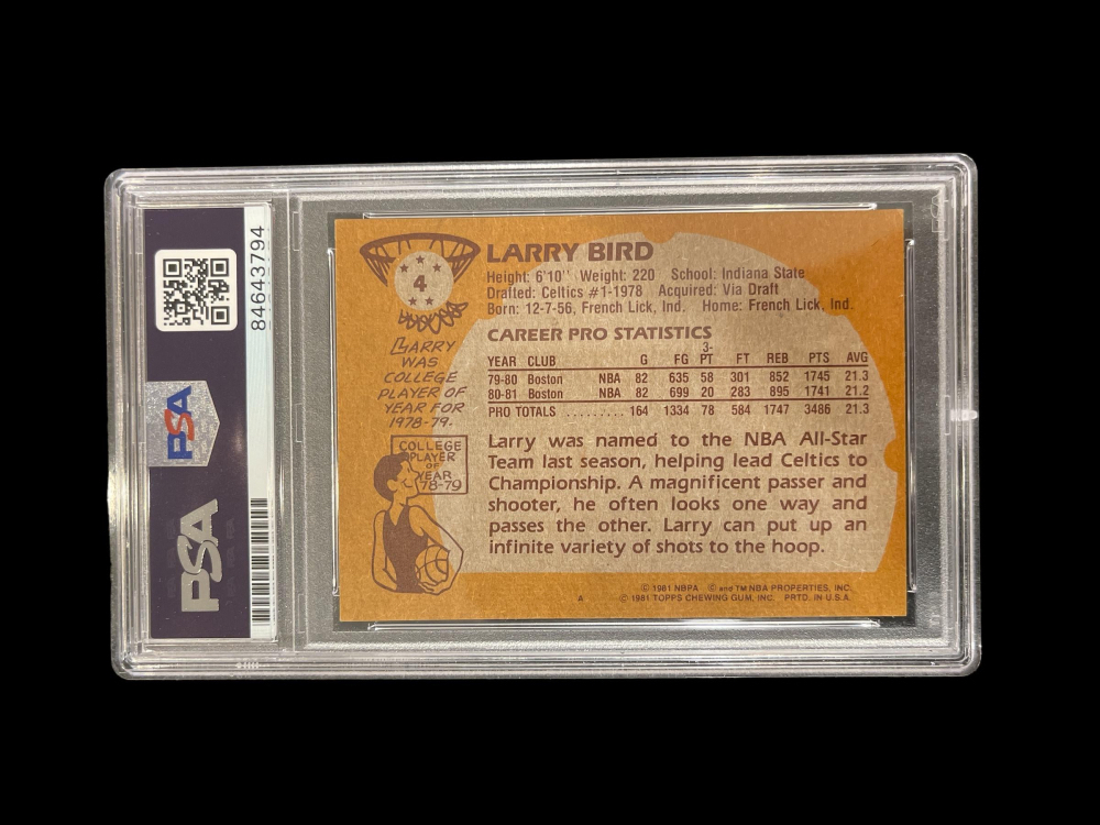 Larry Bird Signed 1981-82 Topps #4 (PSA) at PristineAuction.com Larry Bird Signed 1981-82 Topps #4 (PSA) at PristineAuction.com