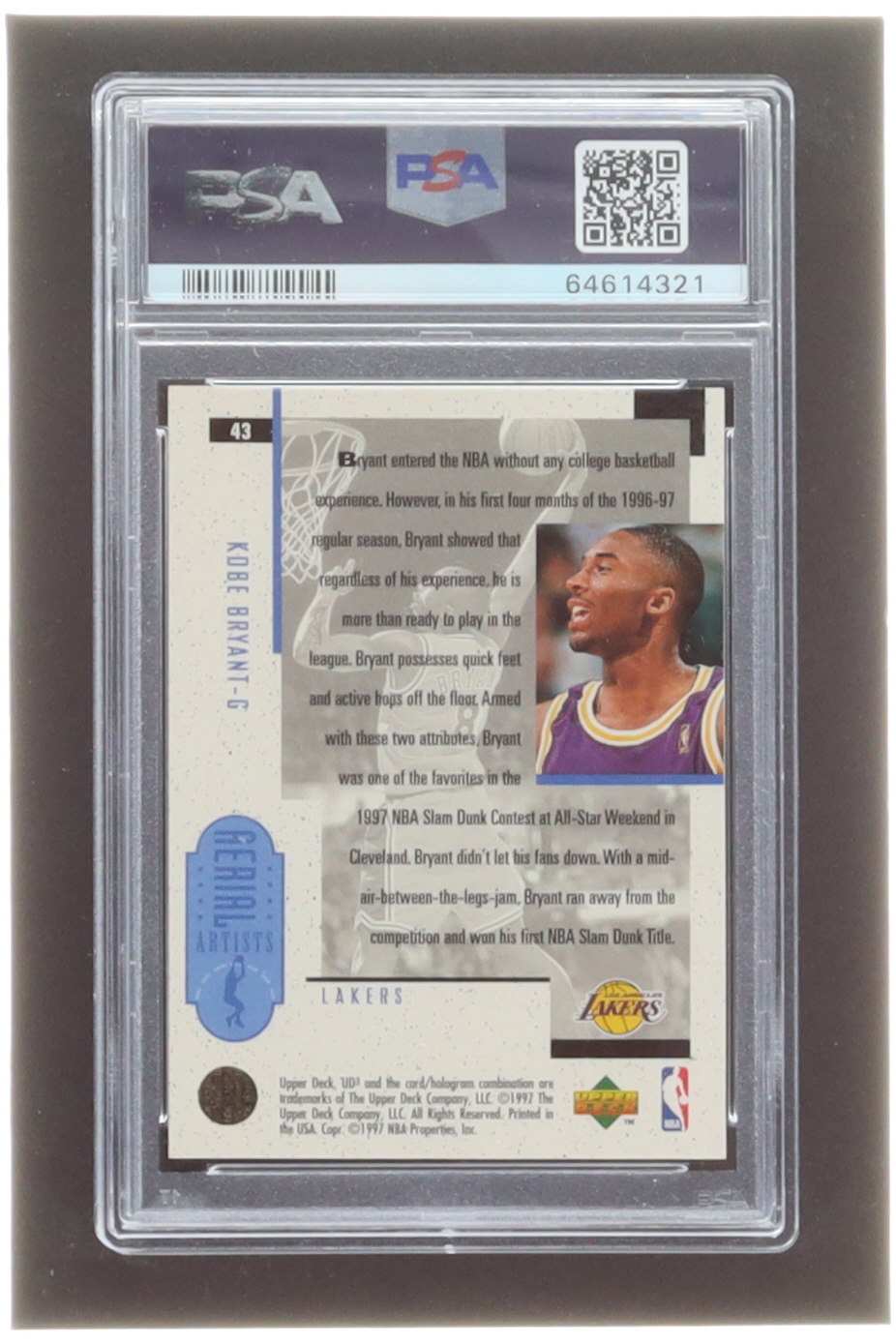 Kobe Bryant 1996-97 UD3 #43 (PSA 9) at PristineAuction.com Kobe Bryant 1996-97 UD3 #43 (PSA 9) at PristineAuction.com