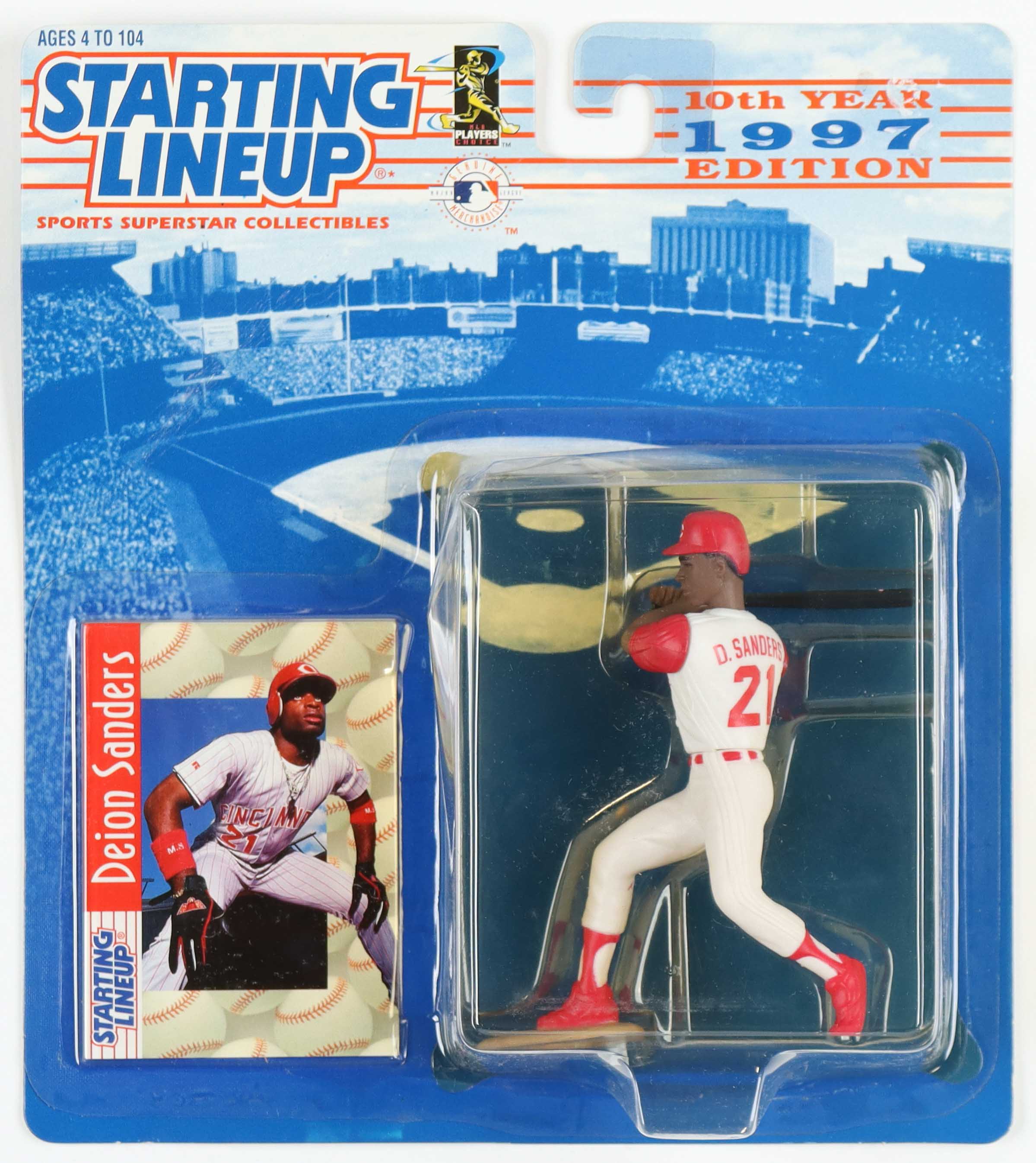 Deion Sanders 1997 Starting Lineup 10th Year Edition Action Figure with Trading Card at PristineAuction.com Deion Sanders 1997 Starting Lineup 10th Year Edition Action Figure with Trading Card at PristineAuction.com