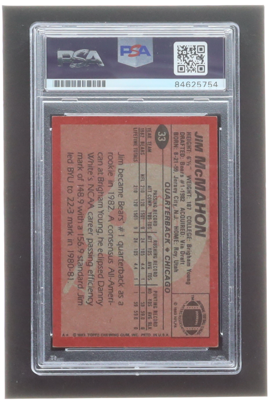 Jim McMahon Signed 1983 Topps #33 RC (PSA) at PristineAuction.com Jim McMahon Signed 1983 Topps #33 RC (PSA) at PristineAuction.com