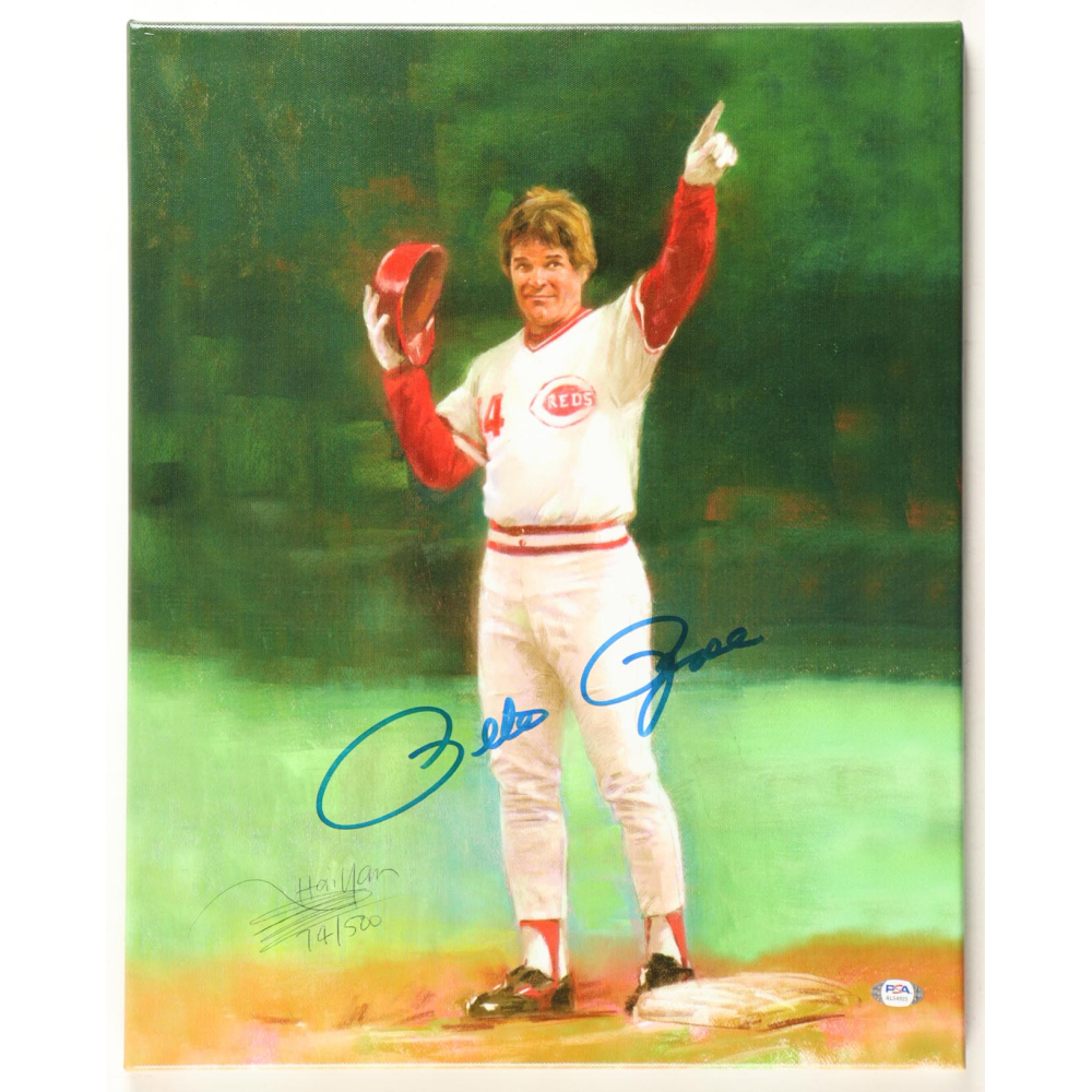 Pete Rose Signed Reds LE 16x20 Giclee on Canvas by Haiyan (PSA) at PristineAuction.com