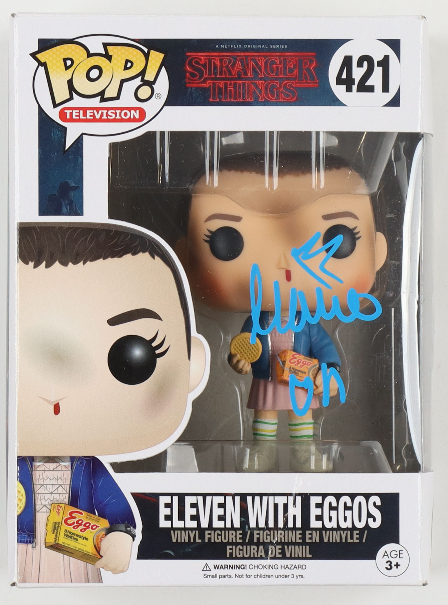 Millie Bobby Brown Signed "Stranger Things" #421 Eleven with Eggos Funko Pop! Vinyl Figure Inscribed "011" (JSA) at PristineAuction.com Millie Bobby Brown Signed "Stranger Things" #421 Eleven with Eggos Funko Pop! Vinyl Figure Inscribed "011" (JSA) at PristineAuction.com