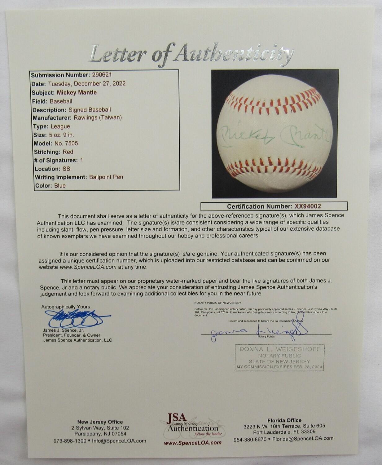 Mickey Mantle Signed Baseball (JSA) at PristineAuction.com Mickey Mantle Signed Baseball (JSA) at PristineAuction.com