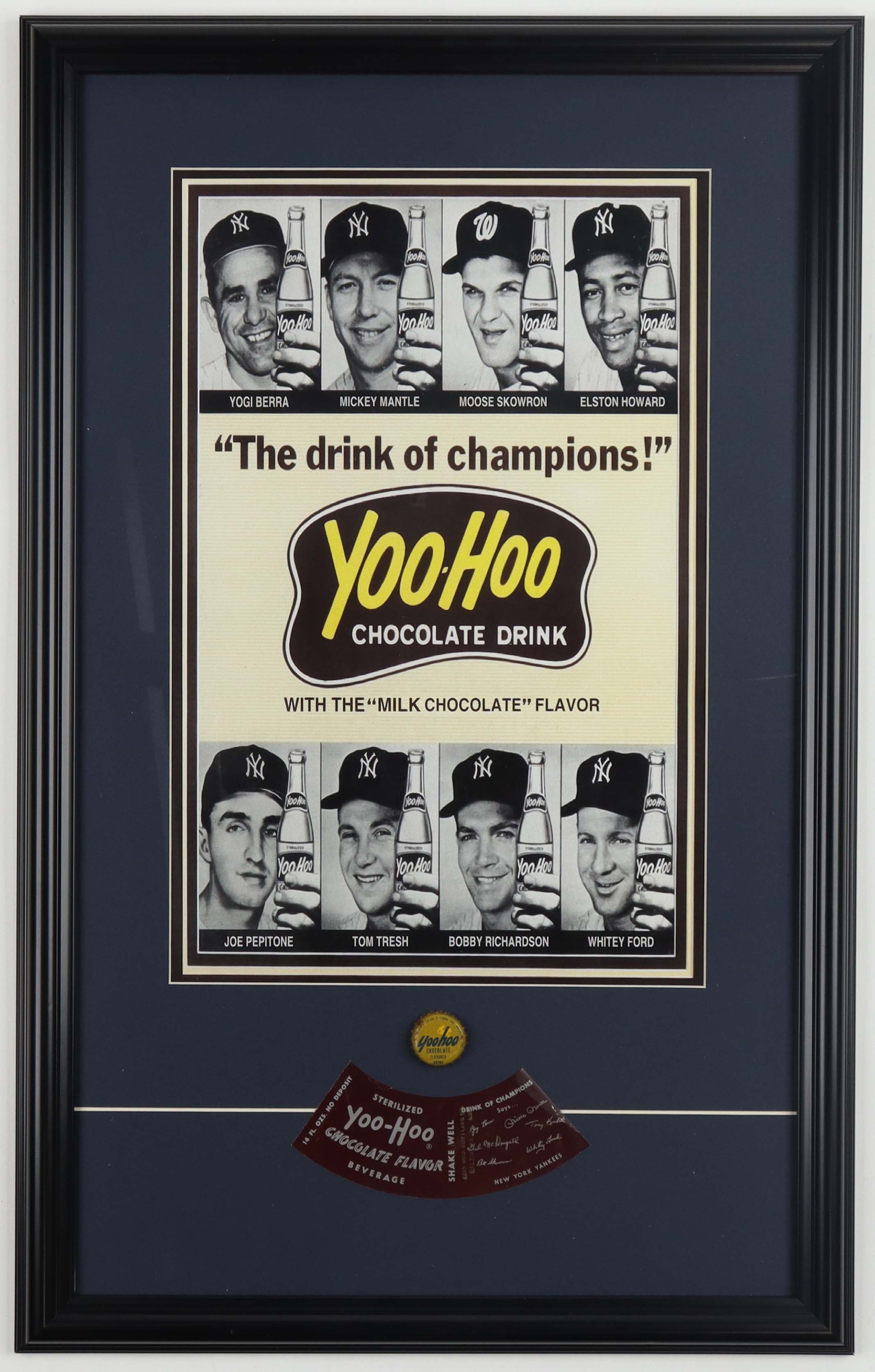 Mickey Mantle & Yogi Berra Vintage Custom Framed Yoo-hoo Bottle Cap Display with Vintage Mantle and Berra Bottle Wraps at PristineAuction.com Mickey Mantle & Yogi Berra Vintage Custom Framed Yoo-hoo Bottle Cap Display with Vintage Mantle and Berra Bottle Wraps at PristineAuction.com