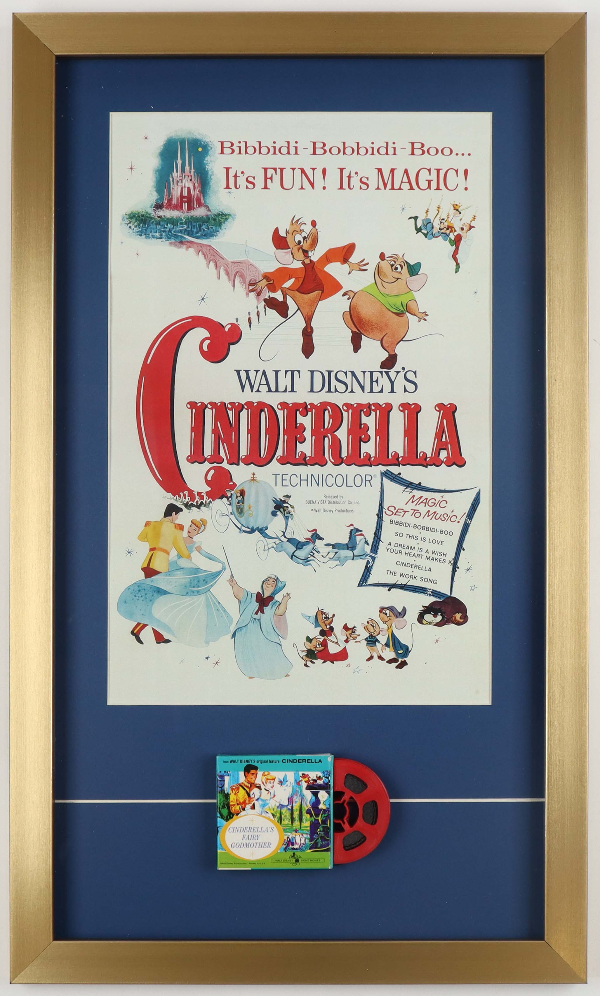 Walt Disney's "Cinderella" Custom Framed Movie Poster with Vintage Disney 8mm Film at PristineAuction.com Walt Disney's "Cinderella" Custom Framed Movie Poster with Vintage Disney 8mm Film at PristineAuction.com