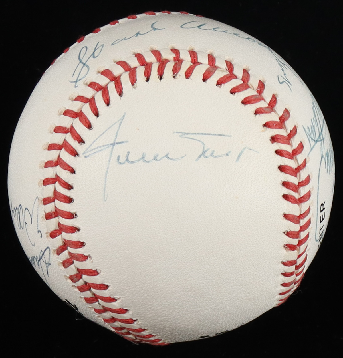 "500 Home Run Club" ONL Baseball Signed by (9) with Hank Aaron, Willie Mays, Ernie Banks, Eddie Mathews (Beckett LOA) at PristineAuction.com "500 Home Run Club" ONL Baseball Signed by (9) with Hank Aaron, Willie Mays, Ernie Banks, Eddie Mathews (Beckett LOA) at PristineAuction.com