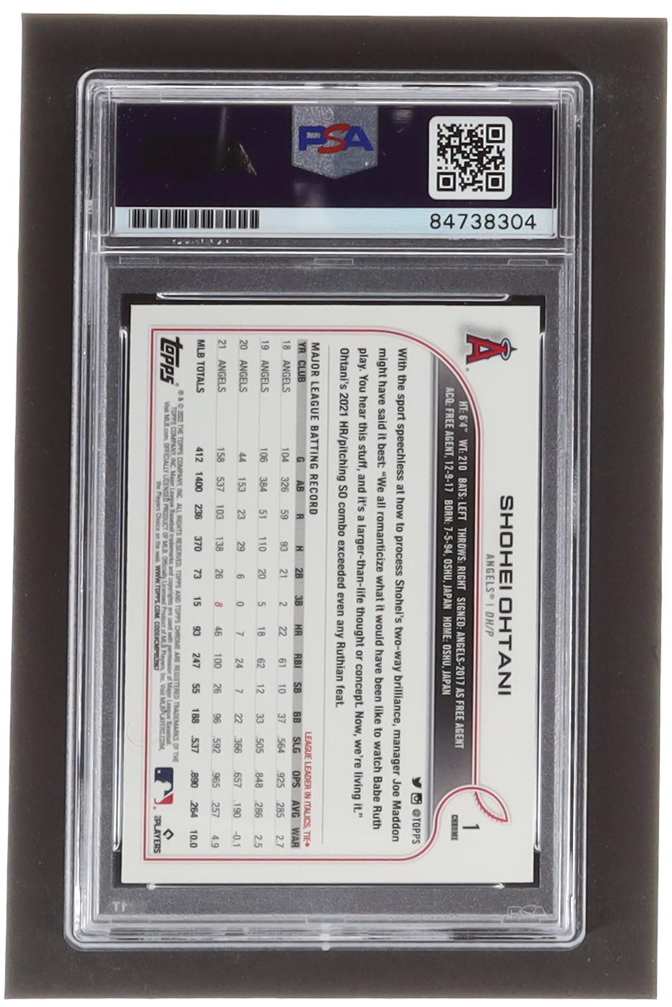 Shohei Ohtani Signed 2022 Topps Chrome #1 (PSA) at PristineAuction.com Shohei Ohtani Signed 2022 Topps Chrome #1 (PSA) at PristineAuction.com