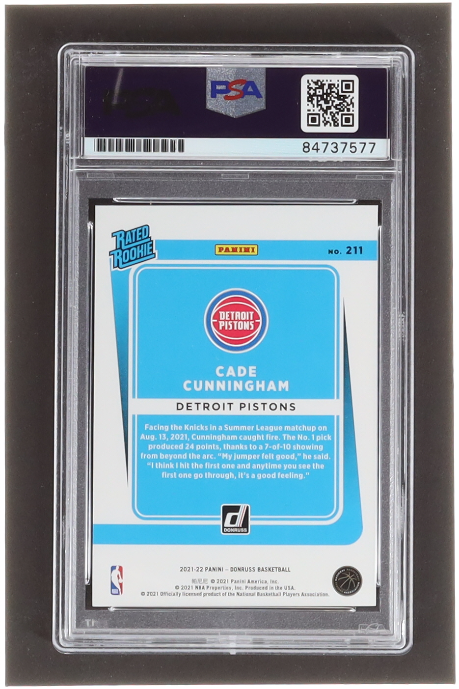 Cade Cunningham Signed 2021-22 Donruss #211 RR RC (PSA) at PristineAuction.com Cade Cunningham Signed 2021-22 Donruss #211 RR RC (PSA) at PristineAuction.com