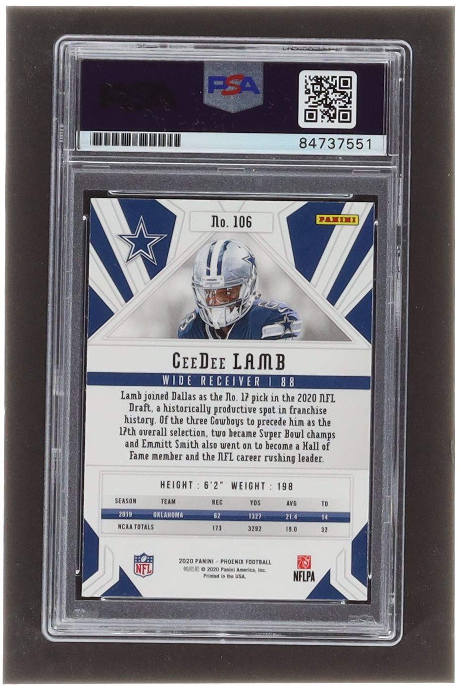 CeeDee Lamb Signed 2020 Panini Phoenix Fire Burst #106 RC (PSA) at PristineAuction.com CeeDee Lamb Signed 2020 Panini Phoenix Fire Burst #106 RC (PSA) at PristineAuction.com