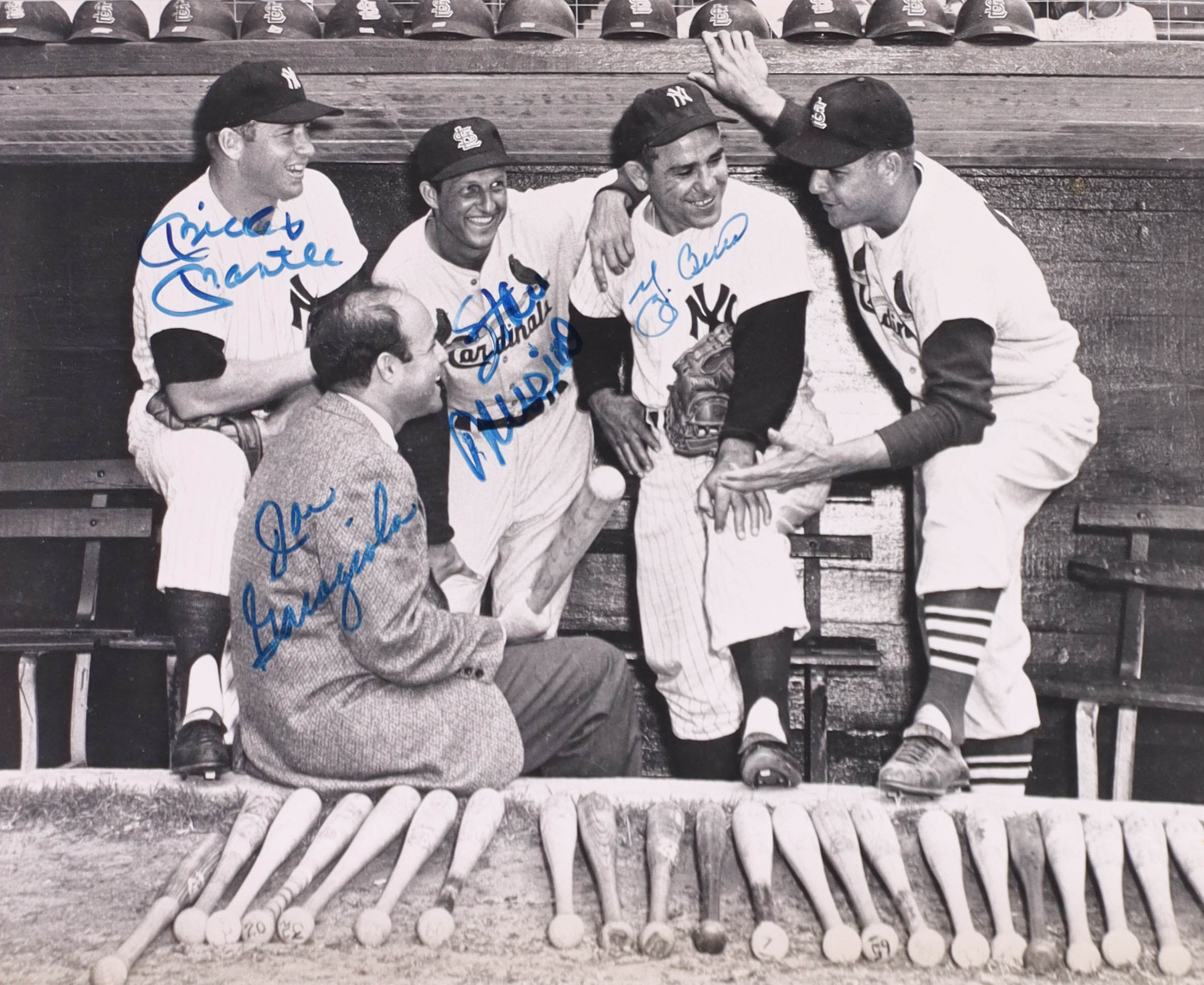 Yankees 8x10 Photo Signed by (4) with Mickey Mantle, Yogi Berra, Stan Musial & Joe Garagiola (JSA) at PristineAuction.com Yankees 8x10 Photo Signed by (4) with Mickey Mantle, Yogi Berra, Stan Musial & Joe Garagiola (JSA) at PristineAuction.com
