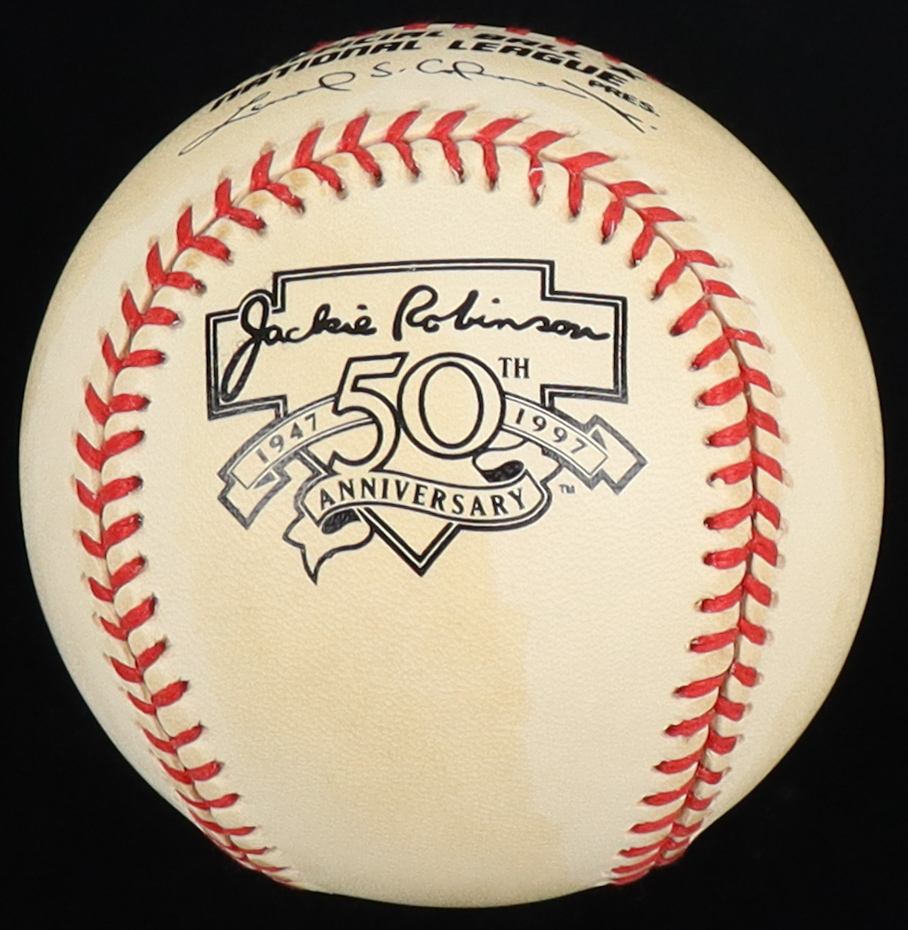 Jackie Robinson 50th Anniversary Logo Baseball at PristineAuction.com Jackie Robinson 50th Anniversary Logo Baseball at PristineAuction.com