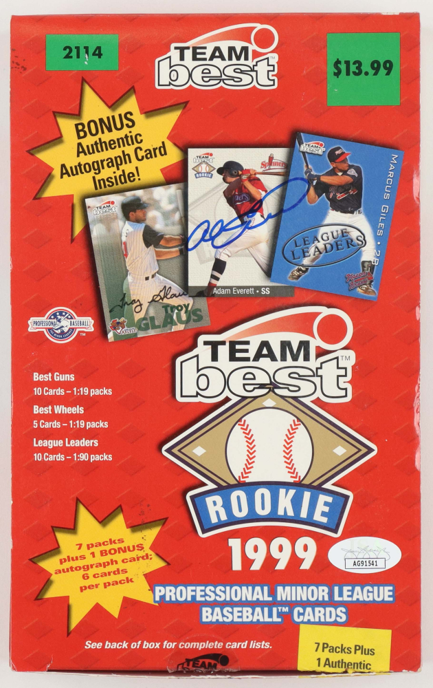 Adam Everett Signed 1999 Team Best Baseball Card Box (JSA) Pristine
