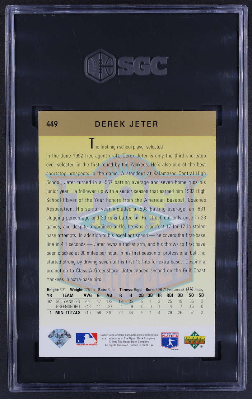 Derek Jeter 1993 Upper Deck #449 RC (SGC 8.5) at PristineAuction.com Derek Jeter 1993 Upper Deck #449 RC (SGC 8.5) at PristineAuction.com