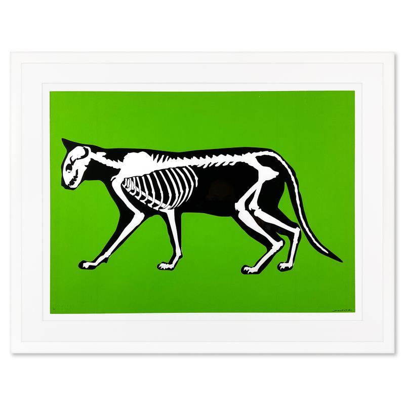 "Skeleton Cat (Green)" LE 35x28 Custom Framed Silkscreen by Hijack (Artova) at PristineAuction.com "Skeleton Cat (Green)" LE 35x28 Custom Framed Silkscreen by Hijack (Artova) at PristineAuction.com