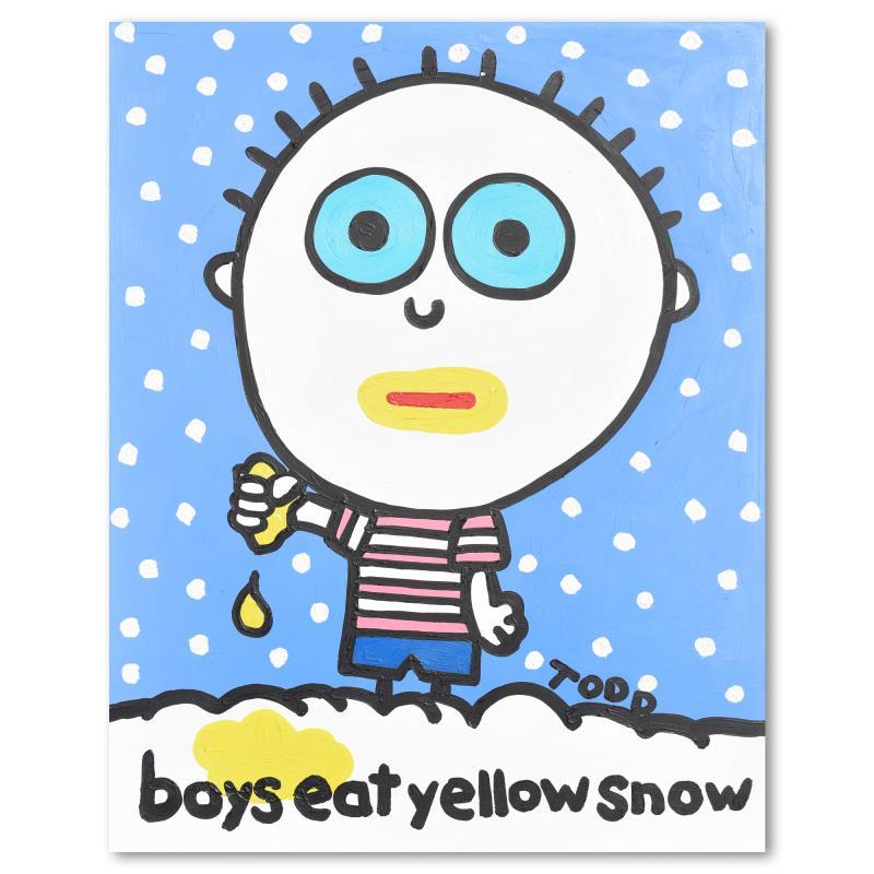 Todd Goldman Signed "Boys Eat Yellow Snow" 48x60 Original Acrylic Painting on Gallery Wrapped Canvas (PA) at PristineAuction.com Todd Goldman Signed "Boys Eat Yellow Snow" 48x60 Original Acrylic Painting on Gallery Wrapped Canvas (PA) at PristineAuction.com