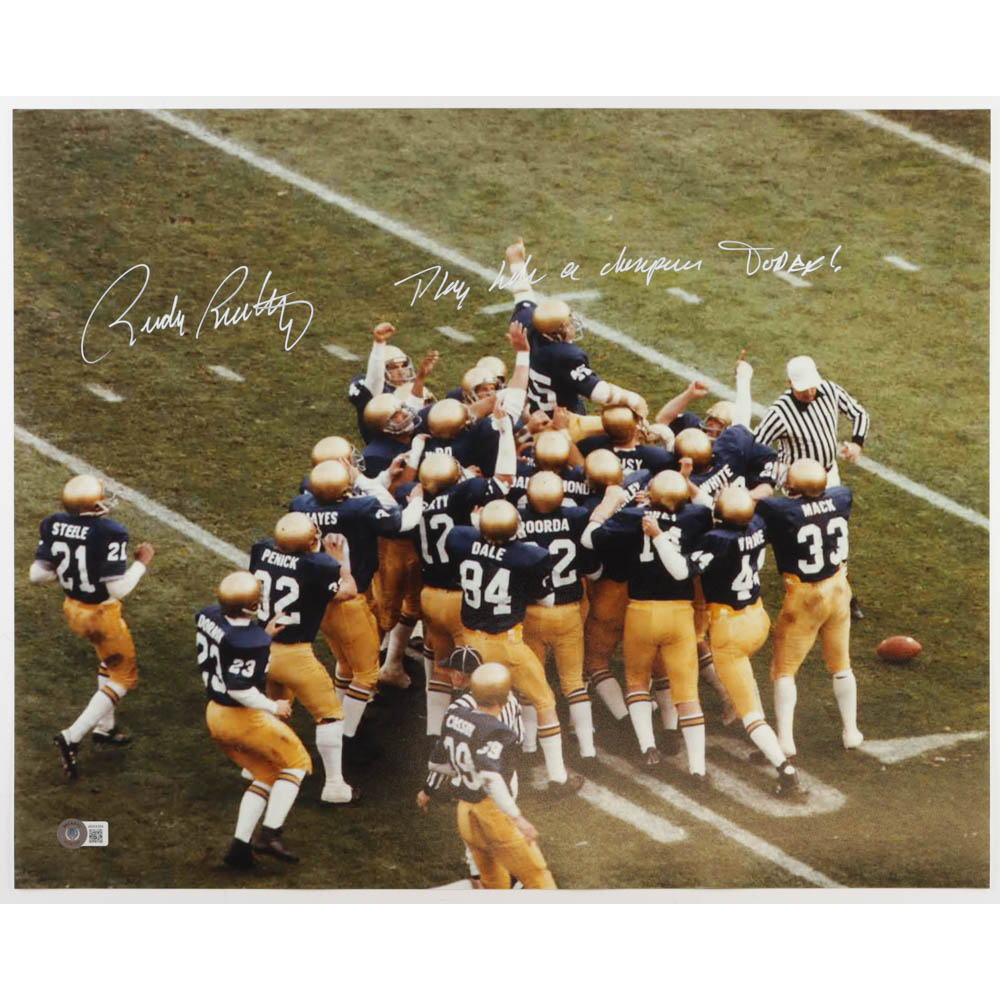 Rudy Ruettiger Signed Notre Dame Fighting Irish 16x20 Photo Inscribed ...