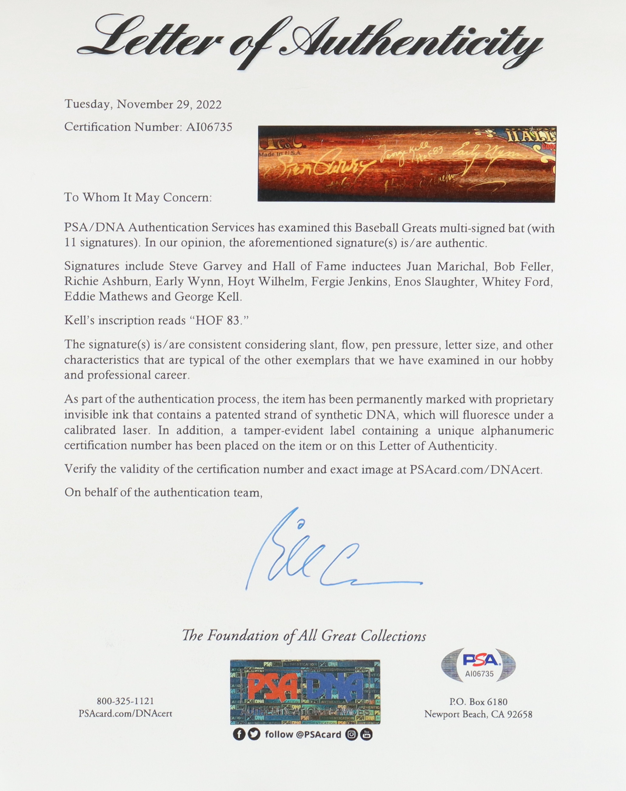 MLB Hall of Famers Cooperstown Bat Hall of Fame Logo Baseball Bat Signed By (11) with Richie Ashburn, Whitey Ford, Eddie Matthews, Early Wynn, Enos Slaughter (PSA) at PristineAuction.com MLB Hall of Famers Cooperstown Bat Hall of Fame Logo Baseball Bat Signed By (11) with Richie Ashburn, Whitey Ford, Eddie Matthews, Early Wynn, Enos Slaughter (PSA) at PristineAuction.com