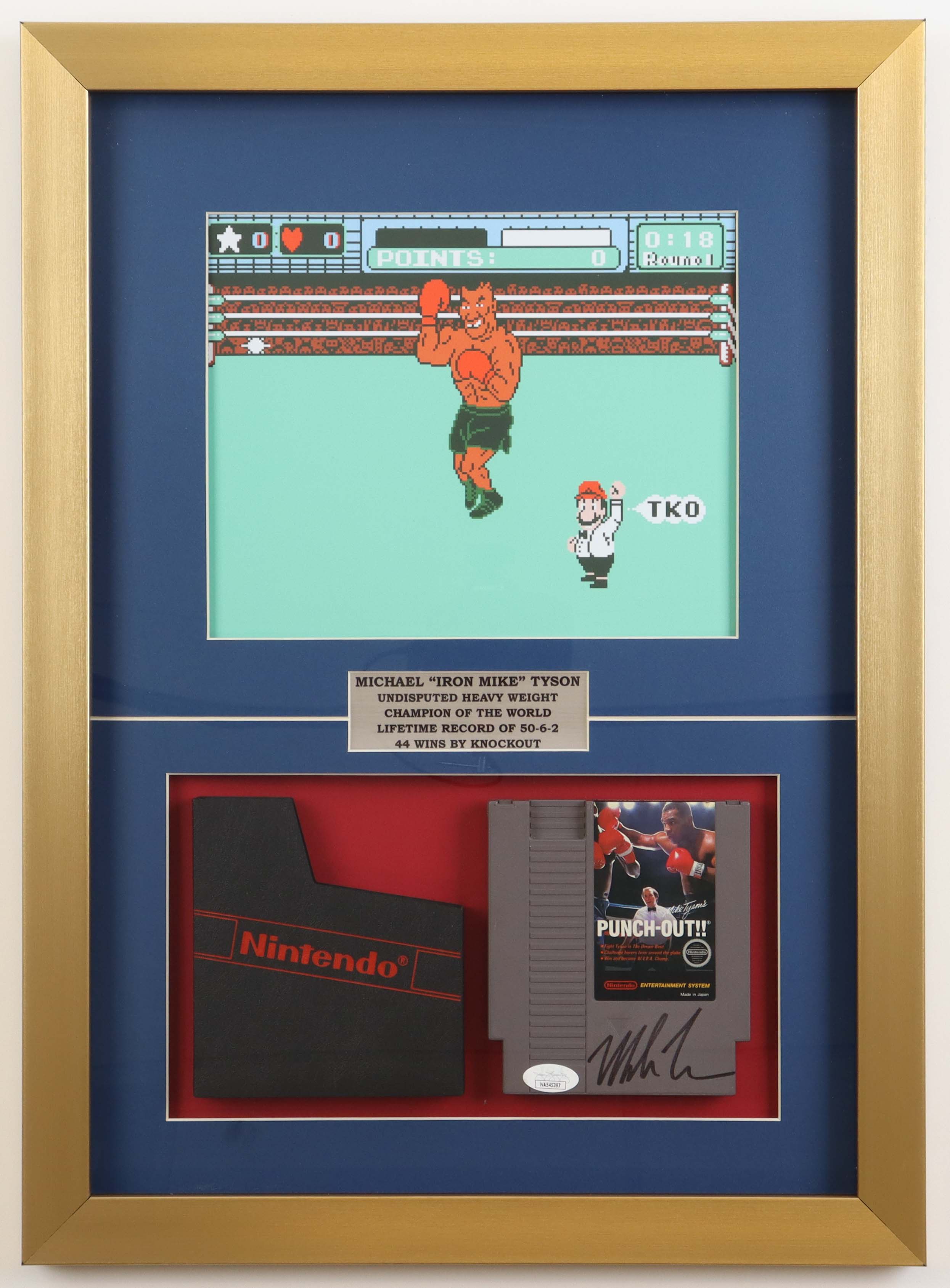 Mike Tyson Signed 1987 "Punch-Out!!" Nintendo Video Game Custom Framed Display with Original Sleeve Case (JSA) at PristineAuction.com Mike Tyson Signed 1987 "Punch-Out!!" Nintendo Video Game Custom Framed Display with Original Sleeve Case (JSA) at PristineAuction.com