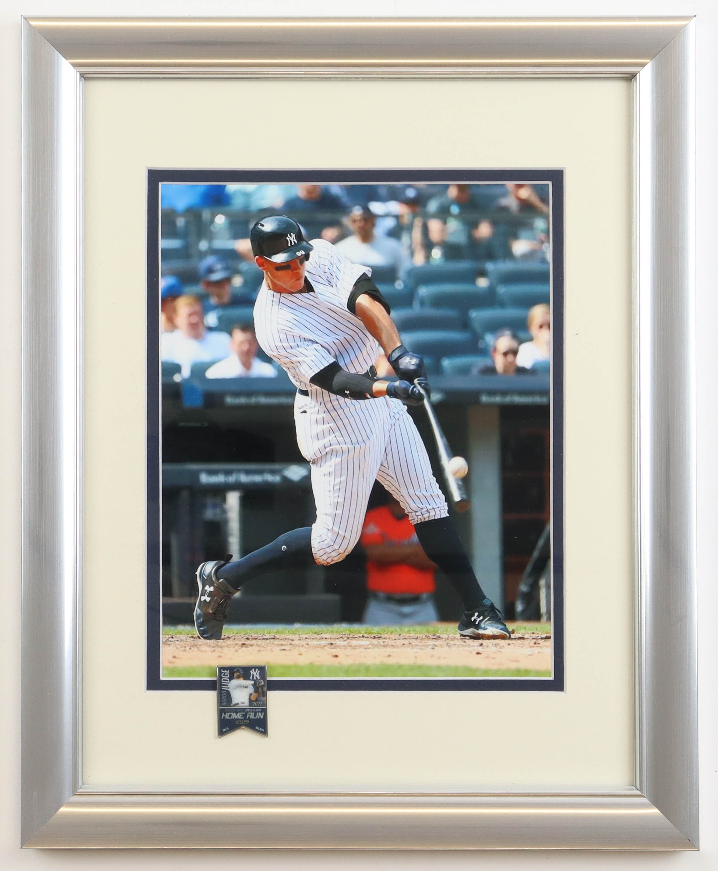Aaron Judge Yankees Custom Framed Photo Display with Official Aaron Judge Home Run Record Pin at PristineAuction.com Aaron Judge Yankees Custom Framed Photo Display with Official Aaron Judge Home Run Record Pin at PristineAuction.com