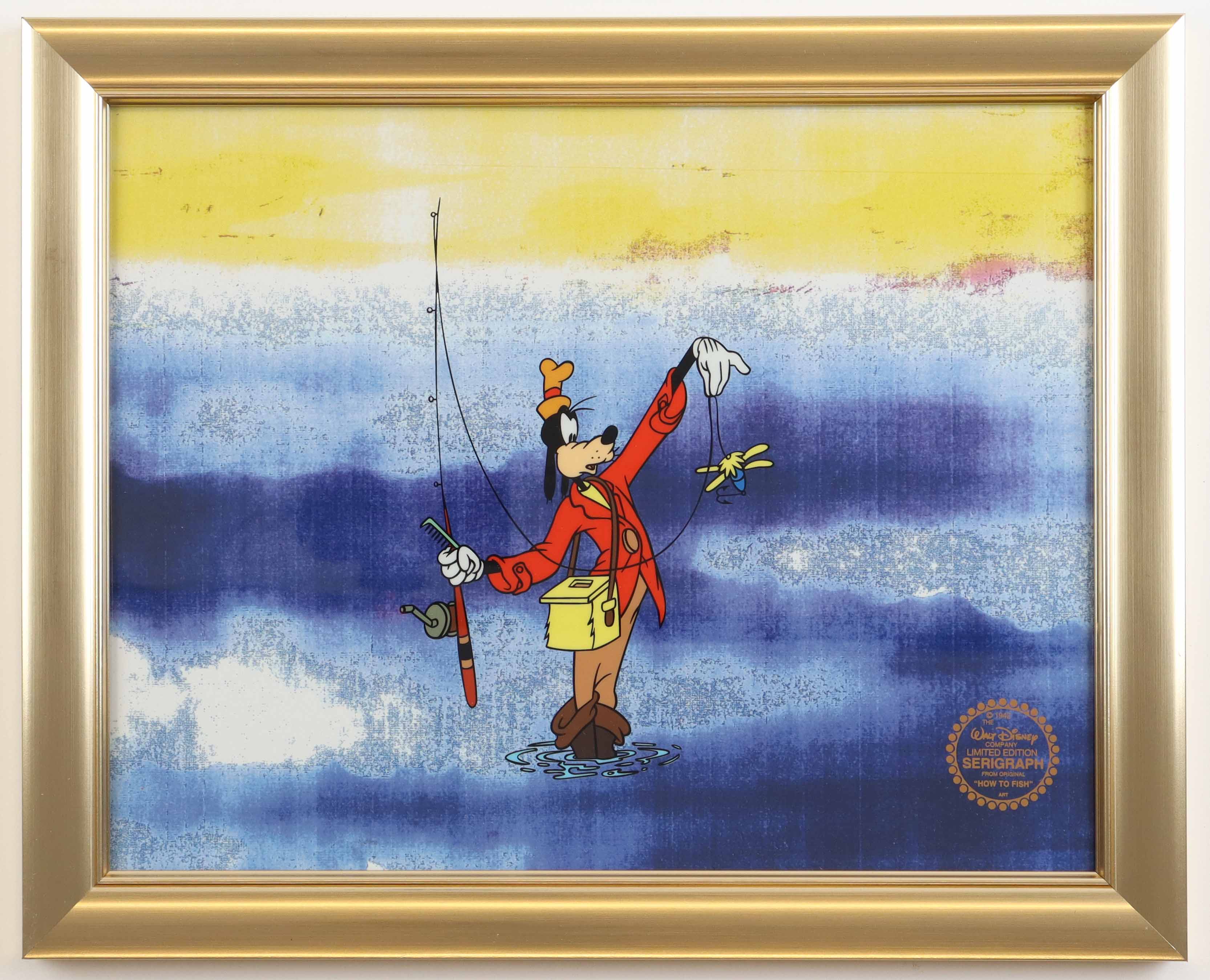 Walt Disney's "How to Fish" Custom Framed Two Piece Animation Cel with Official Disney Seal at PristineAuction.com Walt Disney's "How to Fish" Custom Framed Two Piece Animation Cel with Official Disney Seal at PristineAuction.com