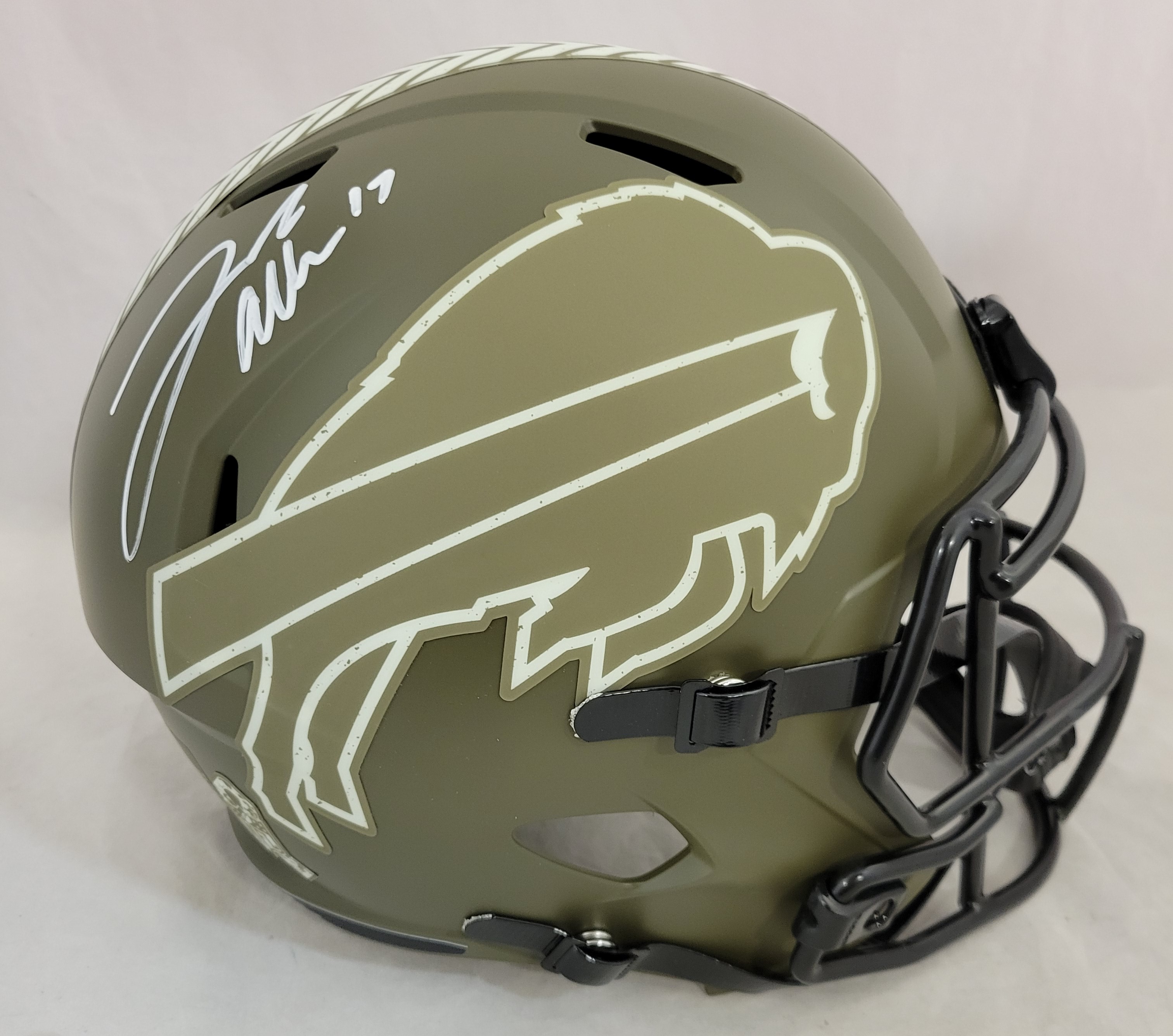 Josh Allen Signed Bills Full-Size Salute To Service Alternate Speed Helmet (Beckett) at PristineAuction.com Josh Allen Signed Bills Full-Size Salute To Service Alternate Speed Helmet (Beckett) at PristineAuction.com