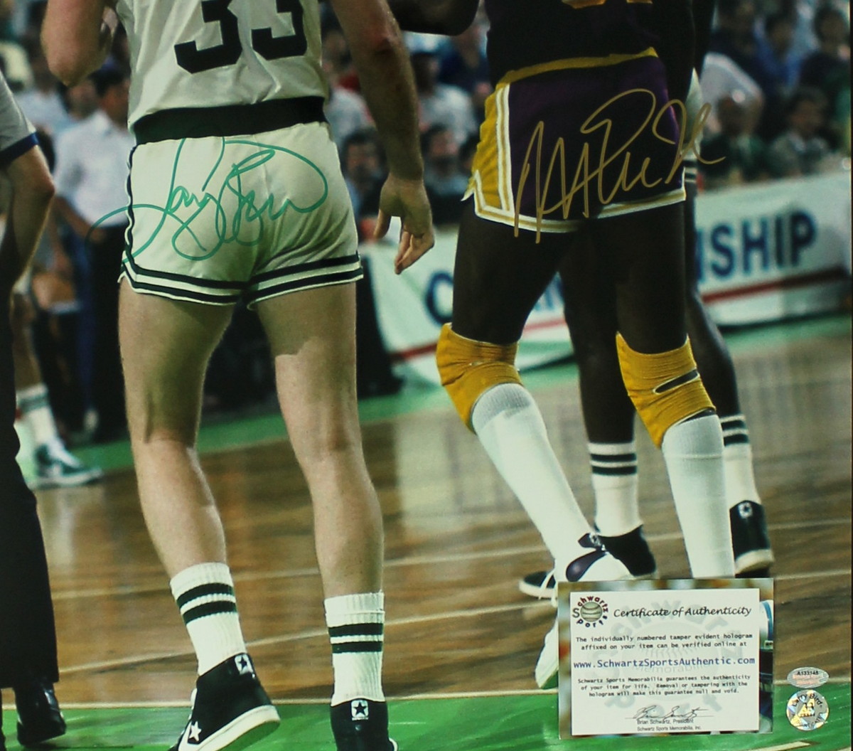 Larry Bird & Magic Johnson Signed 16x20 Photo (Schwartz & Bird) at PristineAuction.com Larry Bird & Magic Johnson Signed 16x20 Photo (Schwartz & Bird) at PristineAuction.com