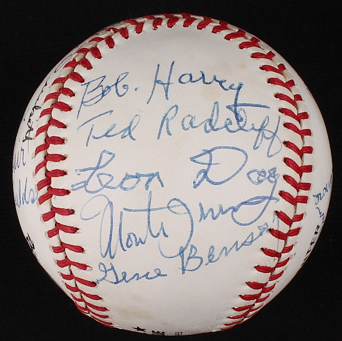 Negro League Multi-Signed ONL Baseball with (18) Signatures including Ray Dandridge, Leon Day, Ted Radcliffe, Monte Irvin, Buck Leonard (SOP LOA) at PristineAuction.com Negro League Multi-Signed ONL Baseball with (18) Signatures including Ray Dandridge, Leon Day, Ted Radcliffe, Monte Irvin, Buck Leonard (SOP LOA) at PristineAuction.com