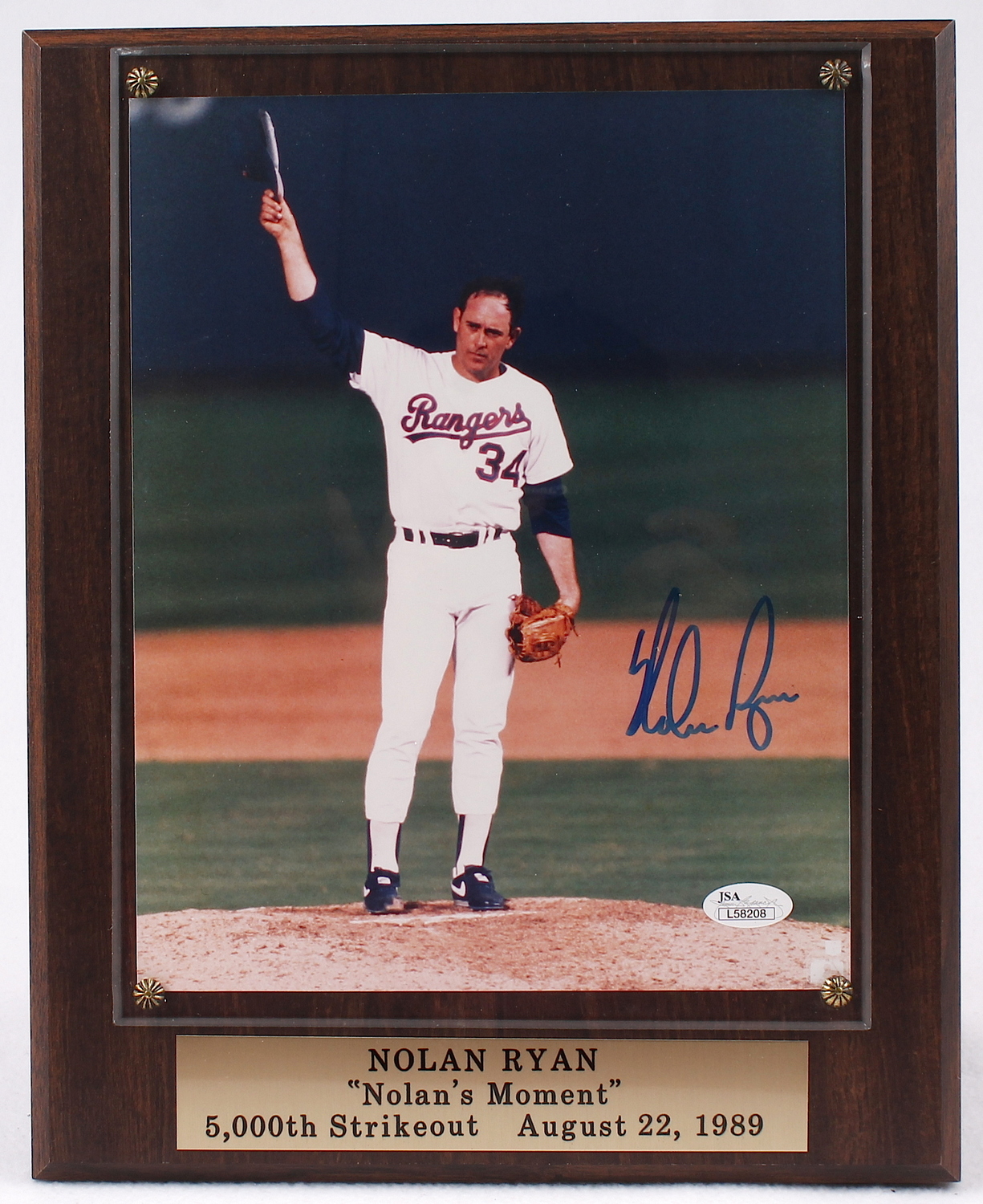 Nolan Ryan Signed Rangers 5,000th Strikeout 10x13 Wood Plaque (JSA COA) at PristineAuction.com Nolan Ryan Signed Rangers 5,000th Strikeout 10x13 Wood Plaque (JSA COA) at PristineAuction.com