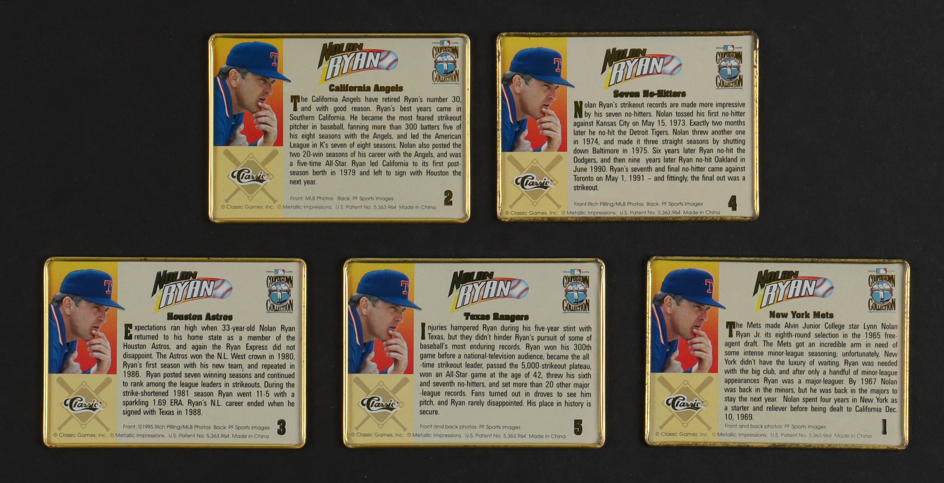 Complete Set of (5) Nolan Ryan Classic Embossed Metal Collector Cards in Original Tin at PristineAuction.com Complete Set of (5) Nolan Ryan Classic Embossed Metal Collector Cards in Original Tin at PristineAuction.com