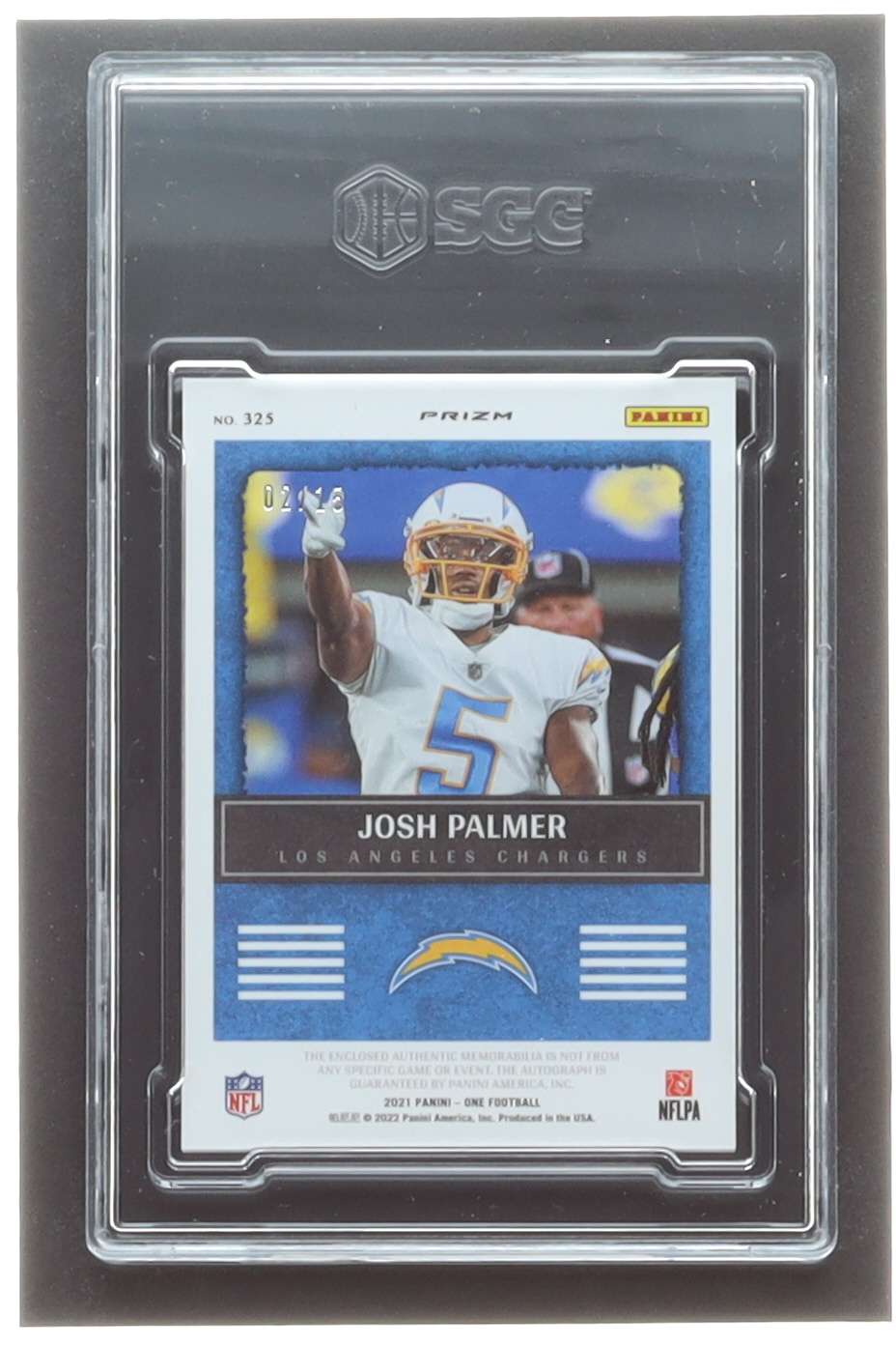 Josh Palmer 2021 Panini One Precision Rookie Patch Autographs Gold #325 RC #2/15 (SGC 10) at PristineAuction.com Josh Palmer 2021 Panini One Precision Rookie Patch Autographs Gold #325 RC #2/15 (SGC 10) at PristineAuction.com