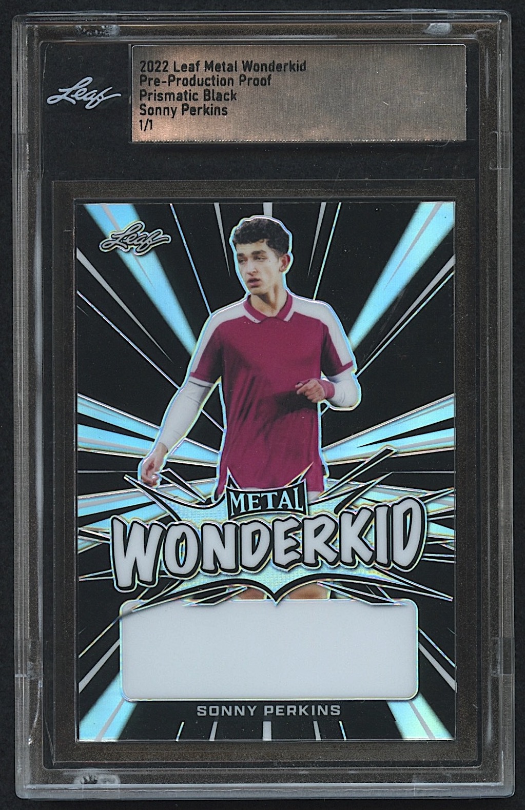 Sonny Perkins 2022 Leaf Metal Wonderkid Prismatic Black Pre-Production Proof #1/1 at PristineAuction.com Sonny Perkins 2022 Leaf Metal Wonderkid Prismatic Black Pre-Production Proof #1/1 at PristineAuction.com