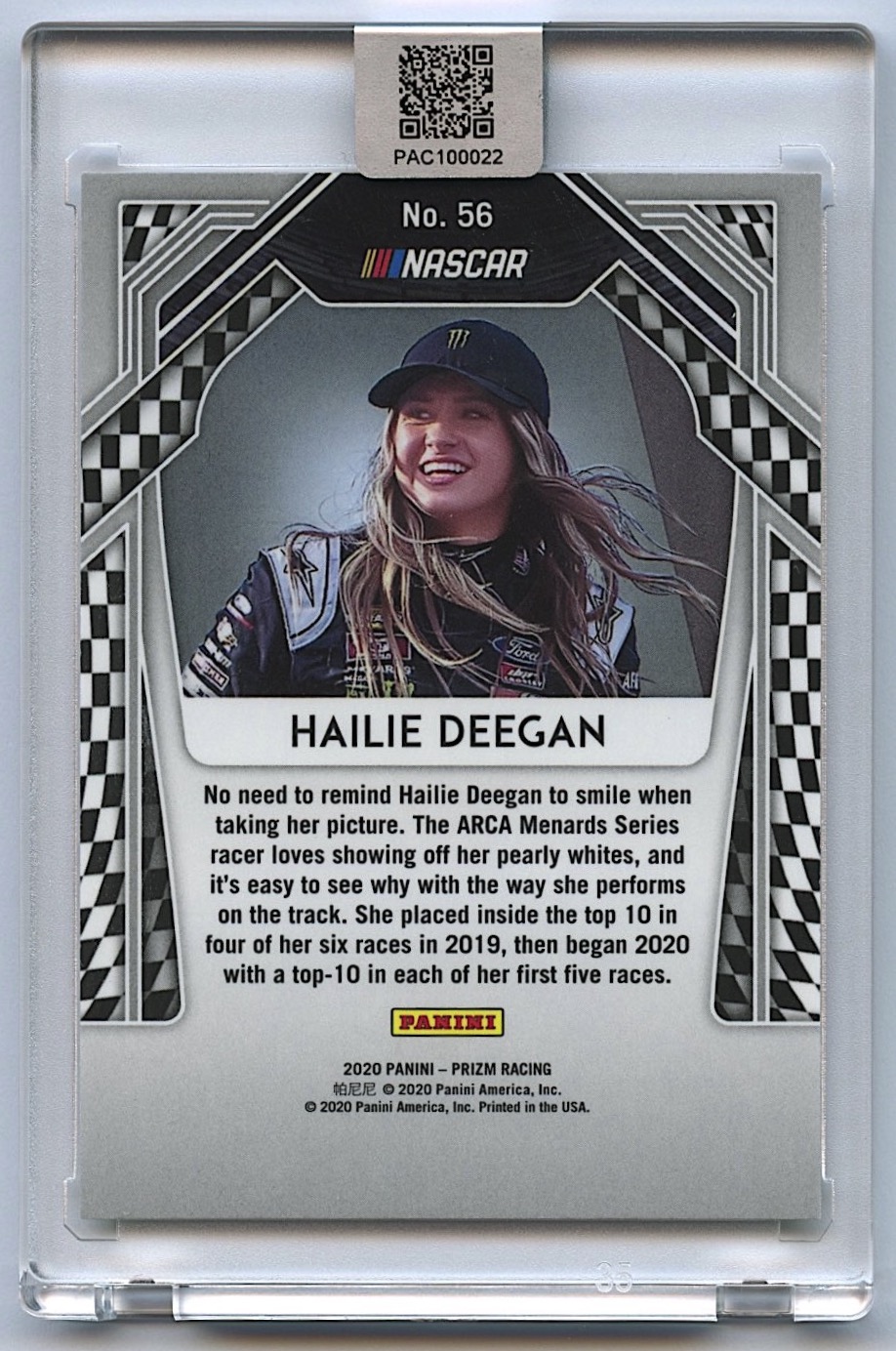 Hailie Deegan Signed 2020 Panini Prizm #56 RC (PA Encapsulated) at PristineAuction.com Hailie Deegan Signed 2020 Panini Prizm #56 RC (PA Encapsulated) at PristineAuction.com