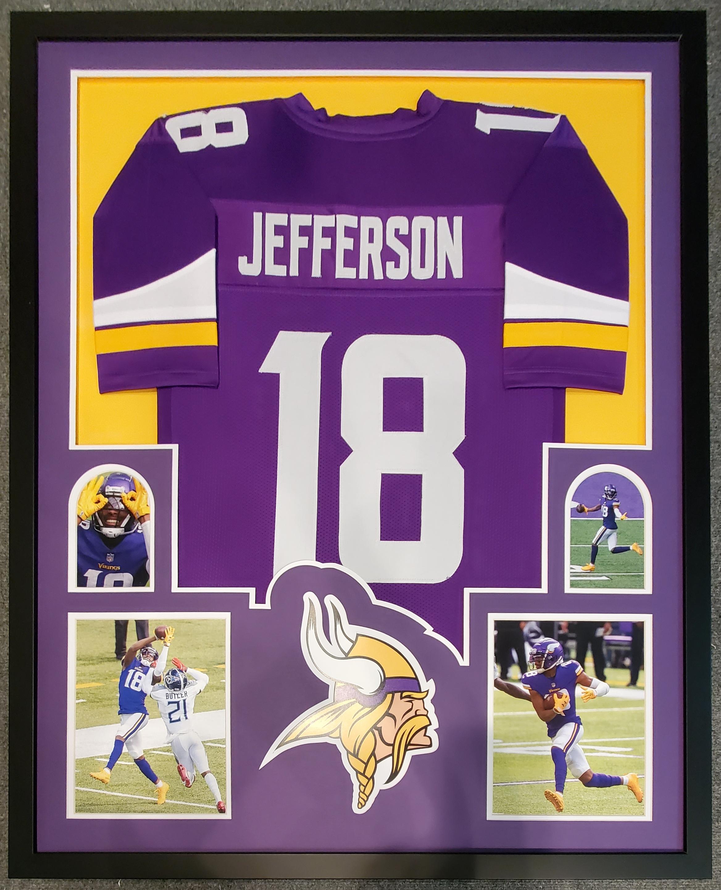 Justin Jefferson Unsigned Custom Framed Jersey Display at PristineAuction.com Justin Jefferson Unsigned Custom Framed Jersey Display at PristineAuction.com