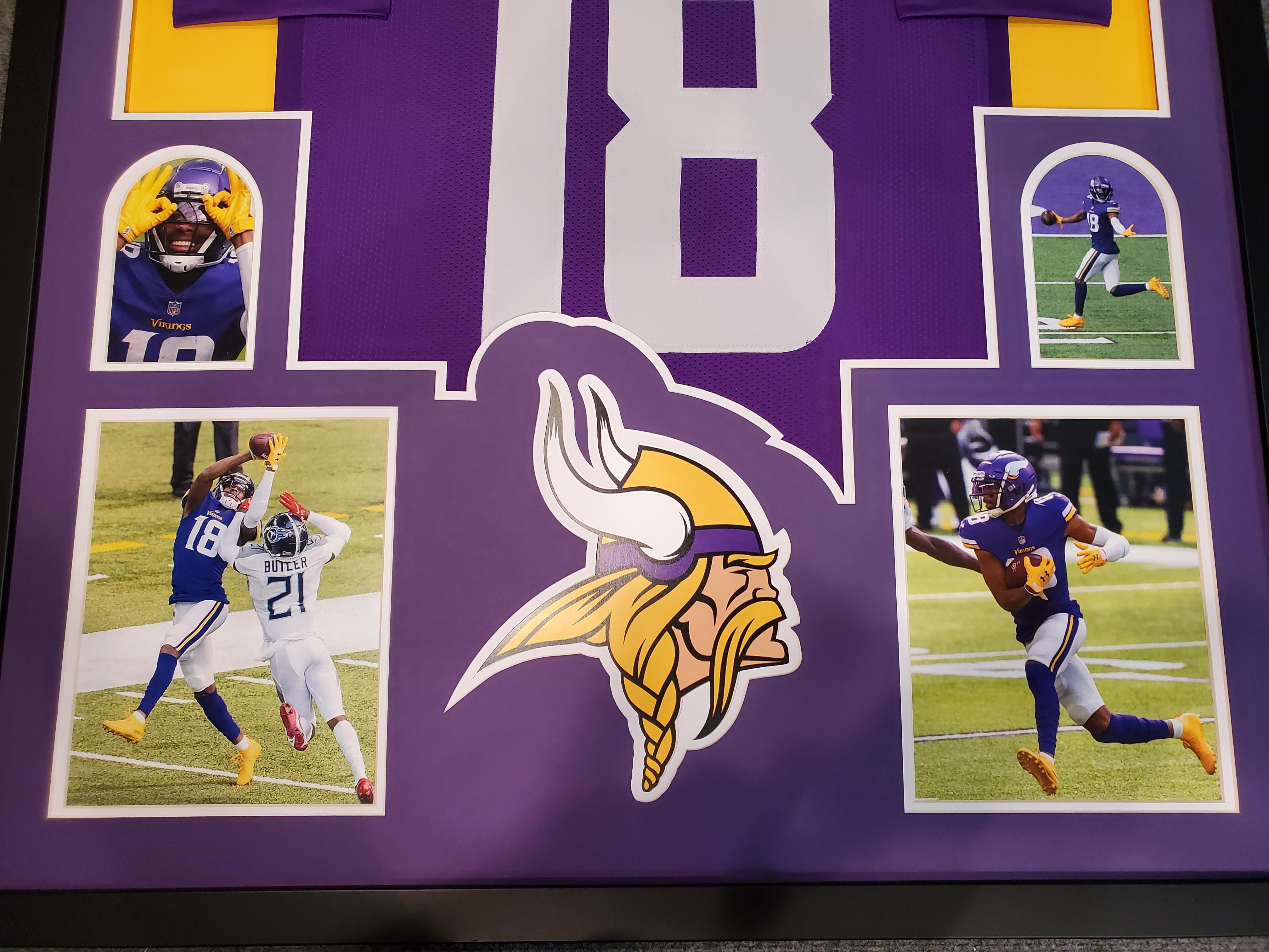 Justin Jefferson Unsigned Custom Framed Jersey Display at PristineAuction.com Justin Jefferson Unsigned Custom Framed Jersey Display at PristineAuction.com