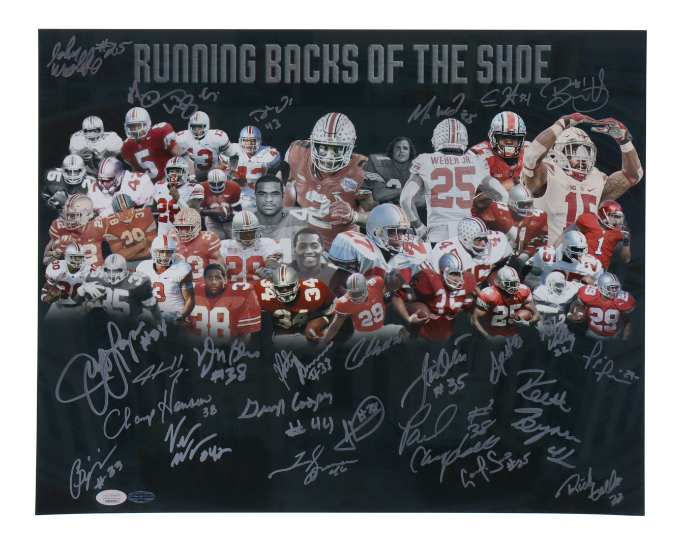 Ohio State Buckeyes 16x20 Photo Team-Signed by (25) with Tim Spencer, Jeff Logan, Derek Combs, Pete Johnson (JSA & Playball Ink) at PristineAuction.com Ohio State Buckeyes 16x20 Photo Team-Signed by (25) with Tim Spencer, Jeff Logan, Derek Combs, Pete Johnson (JSA & Playball Ink) at PristineAuction.com
