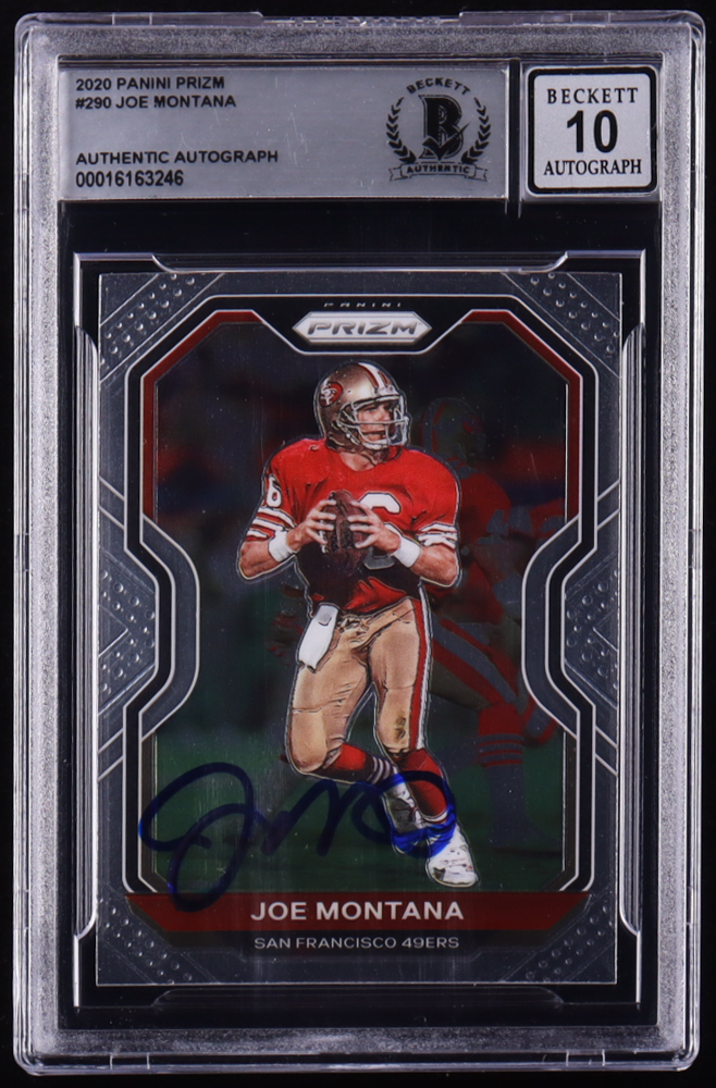 Joe Montana Signed 2020 Panini Prizm #290 (BGS | Auto Grade 10) at PristineAuction.com Joe Montana Signed 2020 Panini Prizm #290 (BGS | Auto Grade 10) at PristineAuction.com