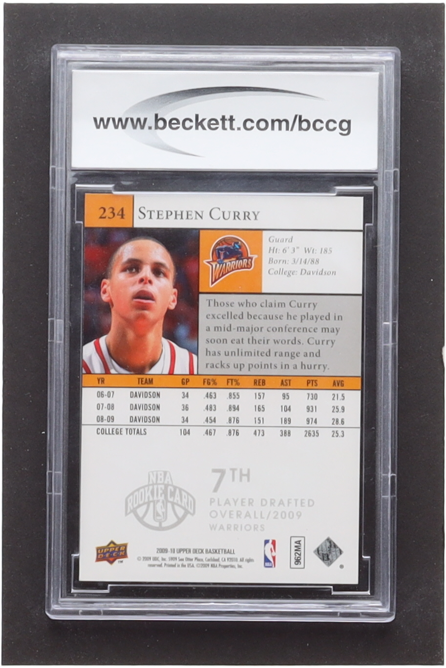 Stephen Curry 2009-10 Upper Deck #234 SP RC (BCCG 10) at PristineAuction.com Stephen Curry 2009-10 Upper Deck #234 SP RC (BCCG 10) at PristineAuction.com